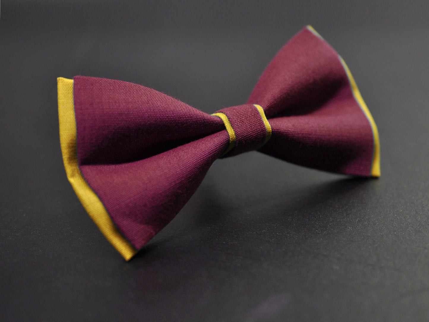 Yellow and Burgundy Wine Red Linen Cotton Bow tie Bowtie Men Adult / Youth Teenage / Boy Kids / Baby Infant