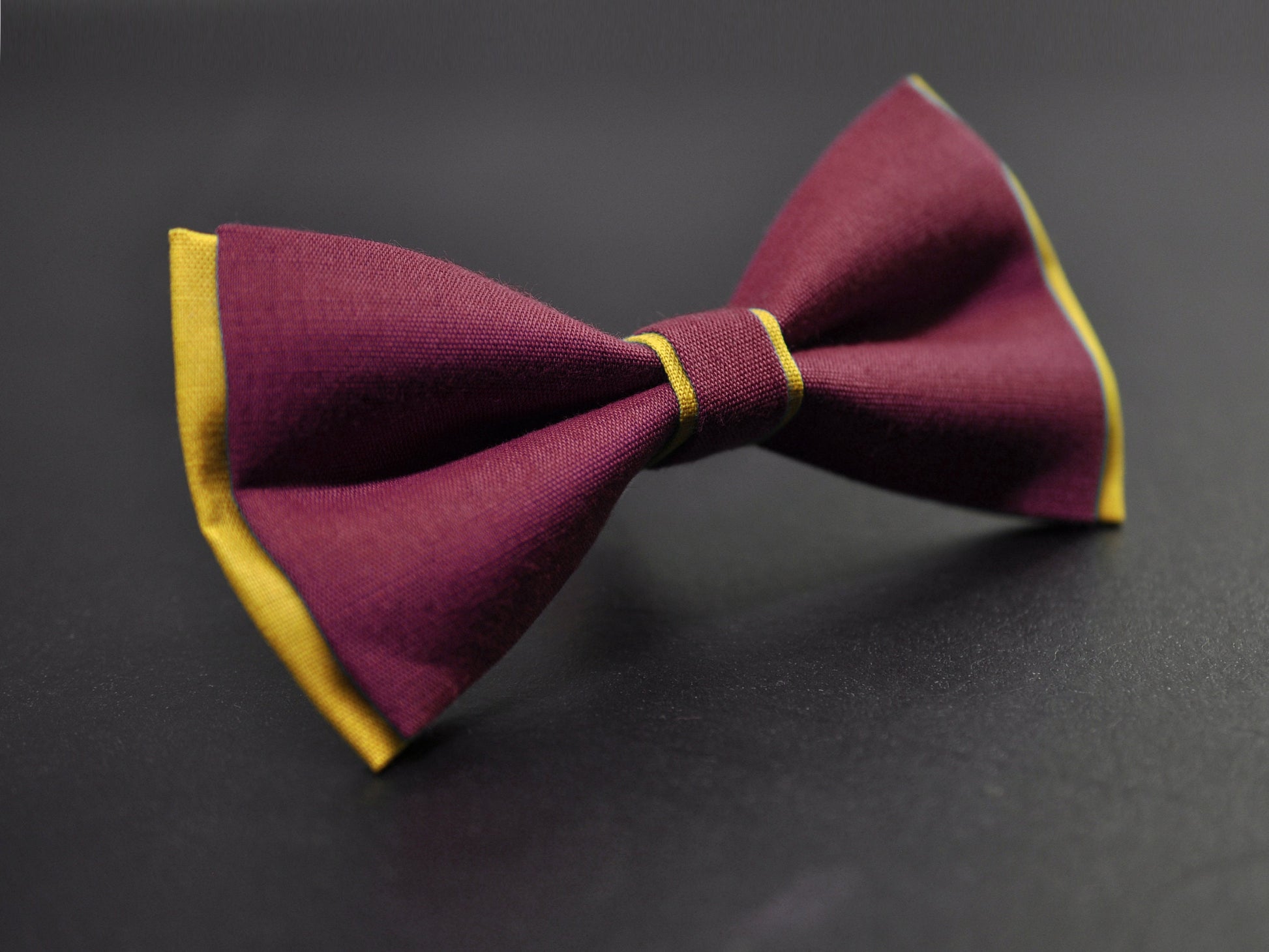Yellow and Burgundy Wine Red Linen Cotton Bow tie Bowtie Men Adult / Youth Teenage / Boy Kids / Baby Infant