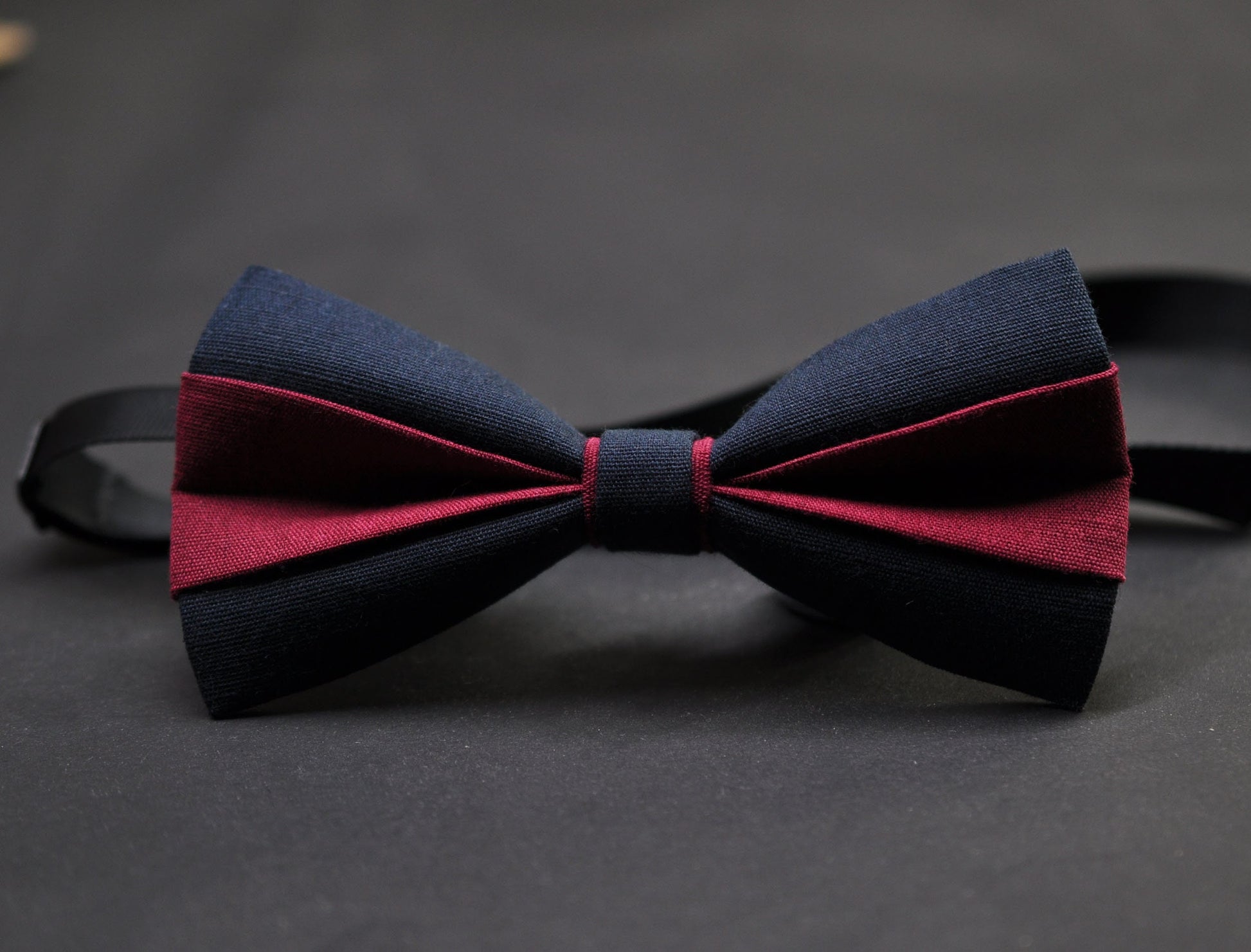 Dark Navy Blue and Wine Red Burgundy Linen Bow tie Bowtie + Navy Blue Suspenders Braces for Men / Youth/ Boys Kids / Baby Infant Toddler