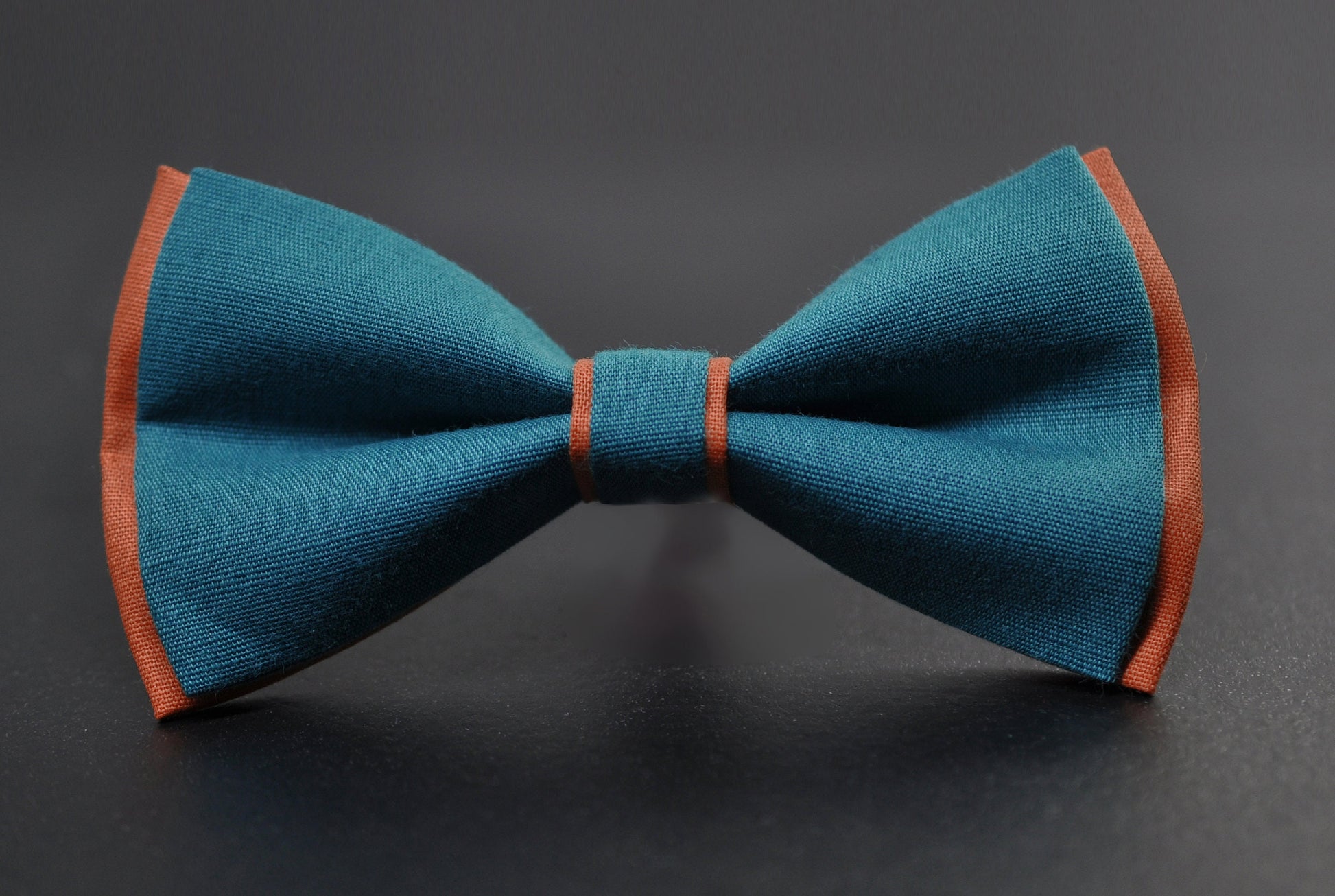 Teal Blue and Rust Terracotta Linen Cotton Bow tie Bowtie + Rust Elastic Suspenders Braces for Men / Youth / Boys Kids / Baby Infant Toddler