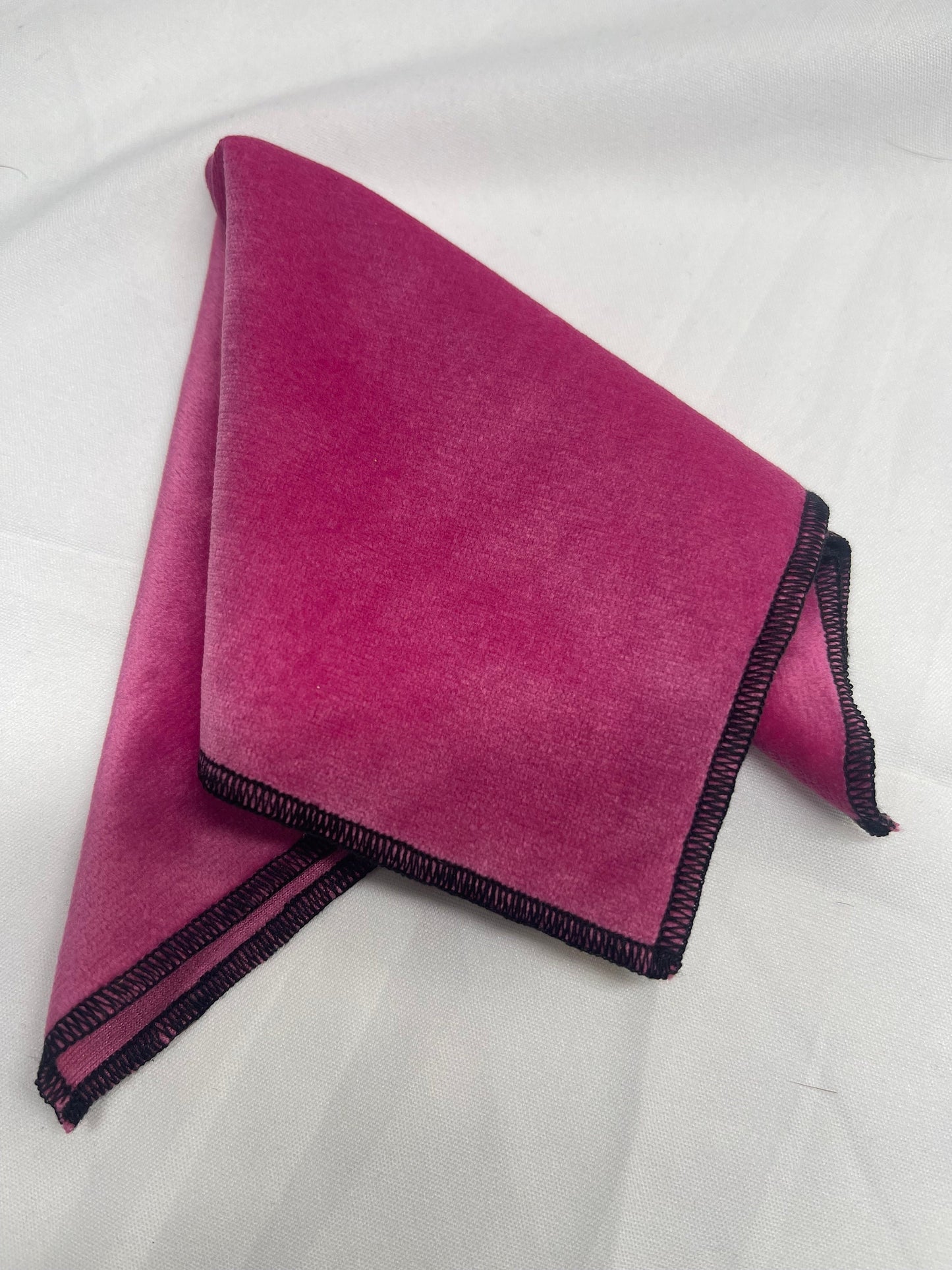 Men Men's 100% Velvet Candy Pink Black Trim Handmade Pocket Square for Wedding Formal Hanky Handkerchief