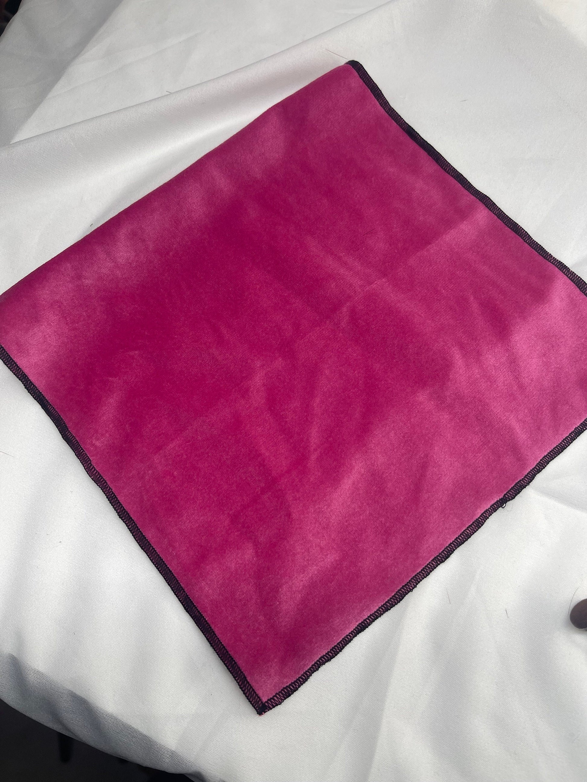 Men Men's 100% Velvet Candy Pink Black Trim Handmade Pocket Square for Wedding Formal Hanky Handkerchief