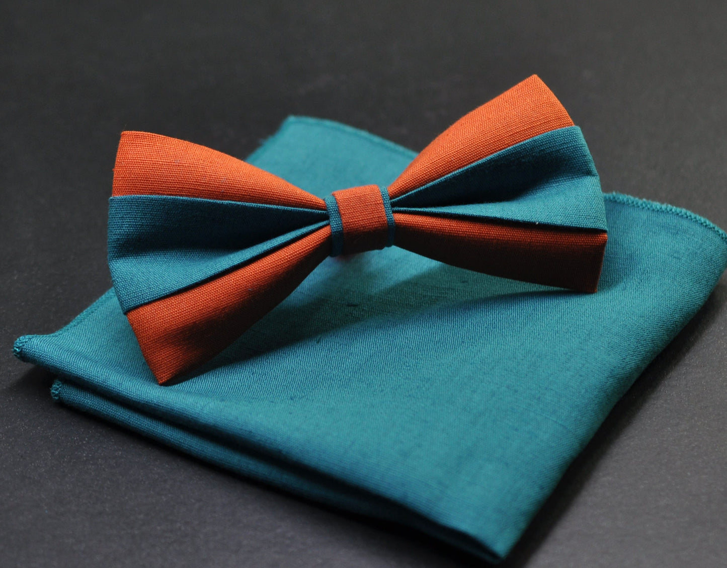 Burnt Orange and Teal Blue Bow tie Bowtie+ TEAL Elastic Suspenders Braces + Pocket Squares for Men / Youth/ Boys Kids / Baby Infant Toddler