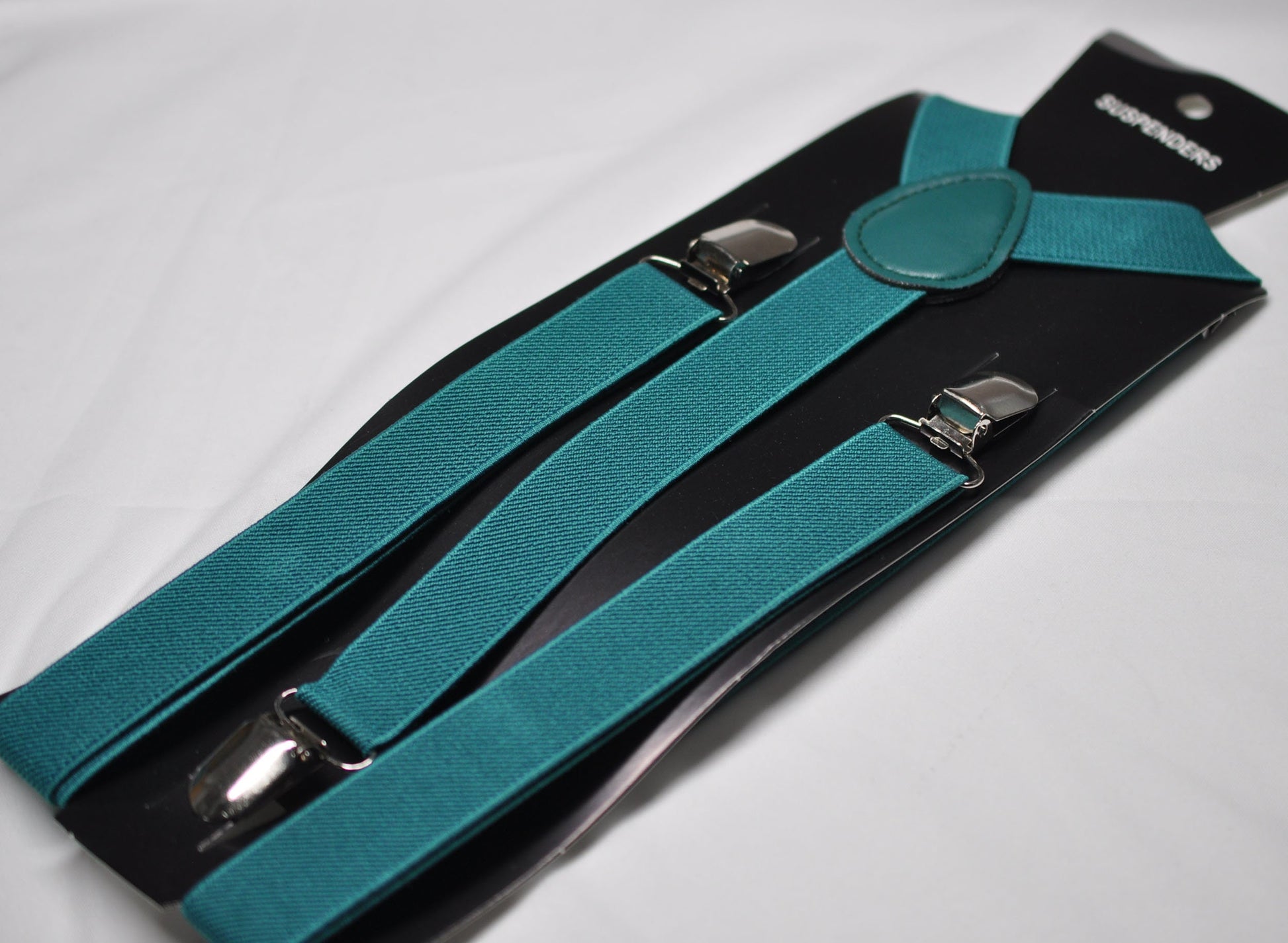 Turquoise Teal Blue 25MM Elastic Y-Back Suspenders Braces Silver Metal Clips for Men Adult / Youth Teenage / Kids Boy /Toddler Baby Infant