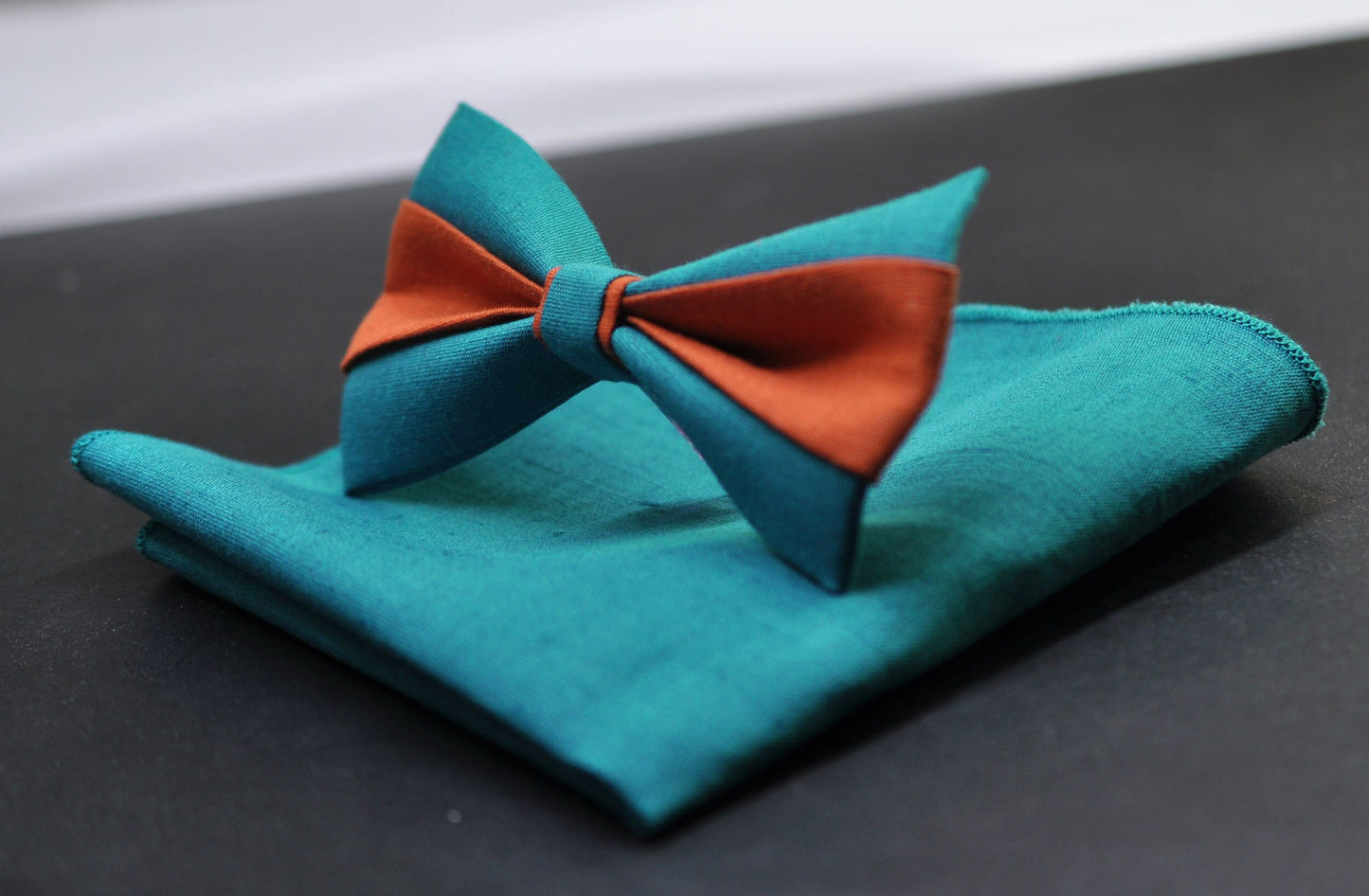 Burnt Orange and Teal Blue Bow tie Bowtie+ Teal Blue Suspenders Braces + Pocket Squares for Men / Youth/ Boys Kids / Baby Infant Toddler