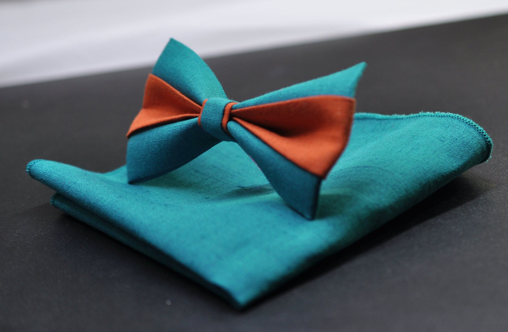 Burnt Orange and Teal Blue Bow tie Bowtie+ Teal Blue Suspenders Braces + Pocket Squares for Men / Youth/ Boys Kids / Baby Infant Toddler