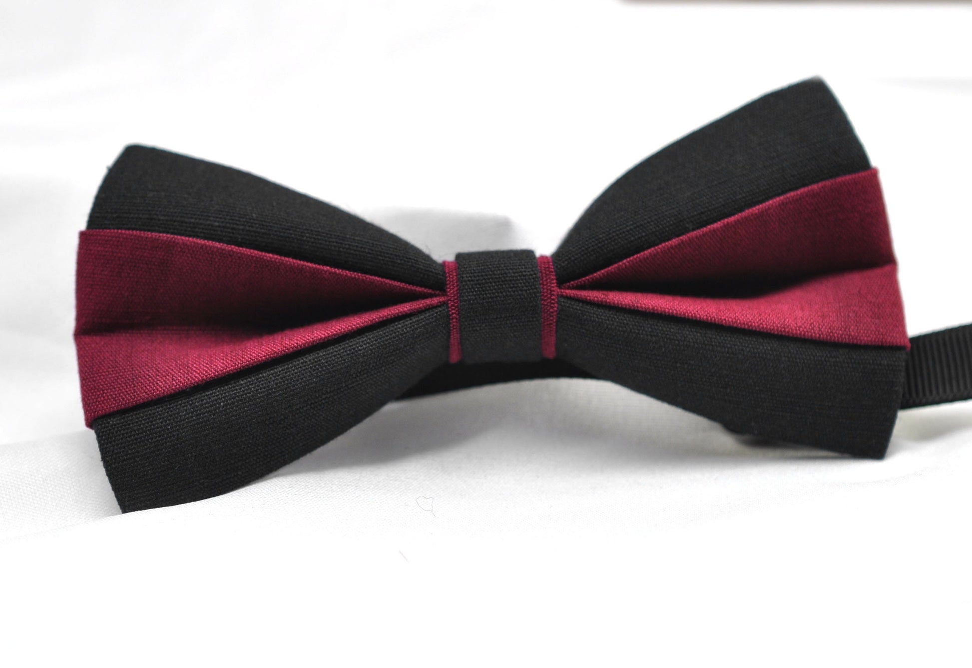 Burgundy Wine Red and Black Linen Cotton Pre tied Bow tie Bowtie for Men Adult / Youth Teenage / Boy Kids / Baby Infant