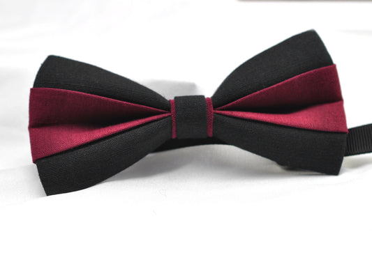 Burgundy Wine Red and Black Linen Cotton Pre tied Bow tie Bowtie for Men Adult / Youth Teenage / Boy Kids / Baby Infant