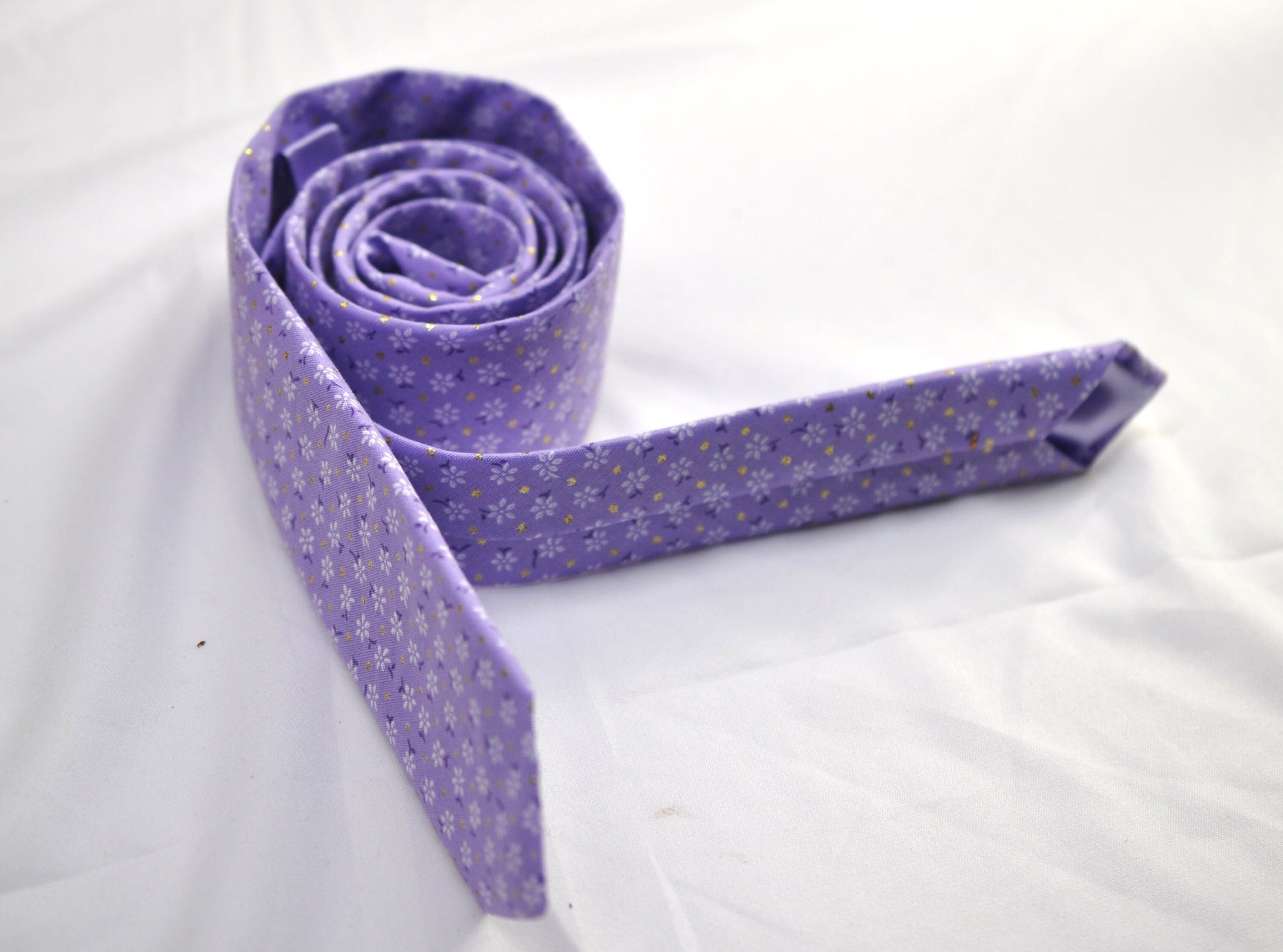 Men Women Lilac Purple Floral Dots Handmade Skinny 100% Cotton Necktie Neck Tie for Wedding Party Prom