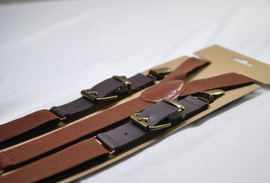 Brown and Coffee Faux Leather Adjustabale Suspenders Braces for Men Adult / Youth Teenage / Boy Kids / Infant Toddler Baby