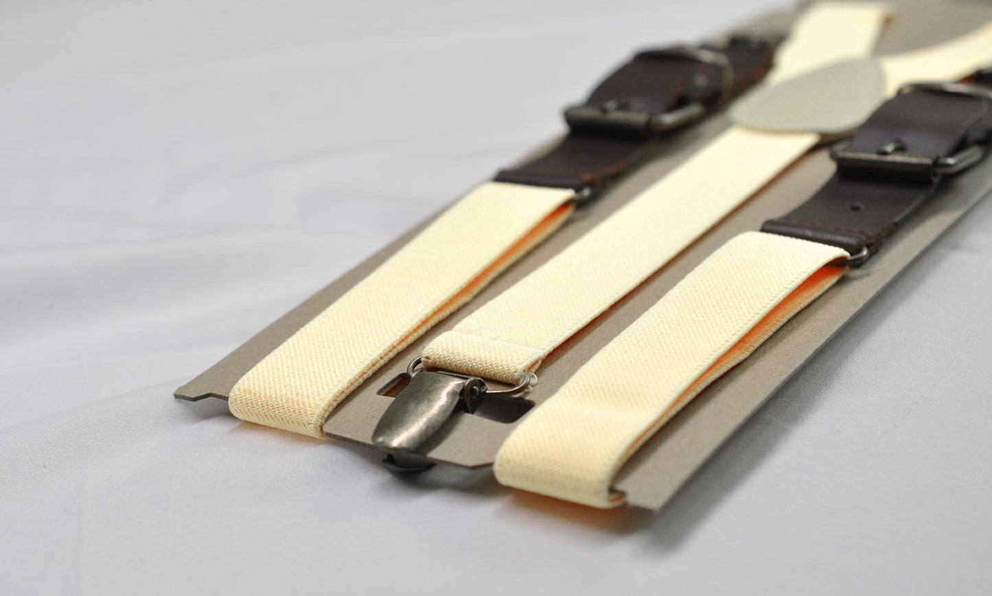 Ivory Off White and Coffee Faux Leather Adjustable Suspenders Braces for Men Adult / Youth Teenage / Boy Kids / Infant Toddler Baby