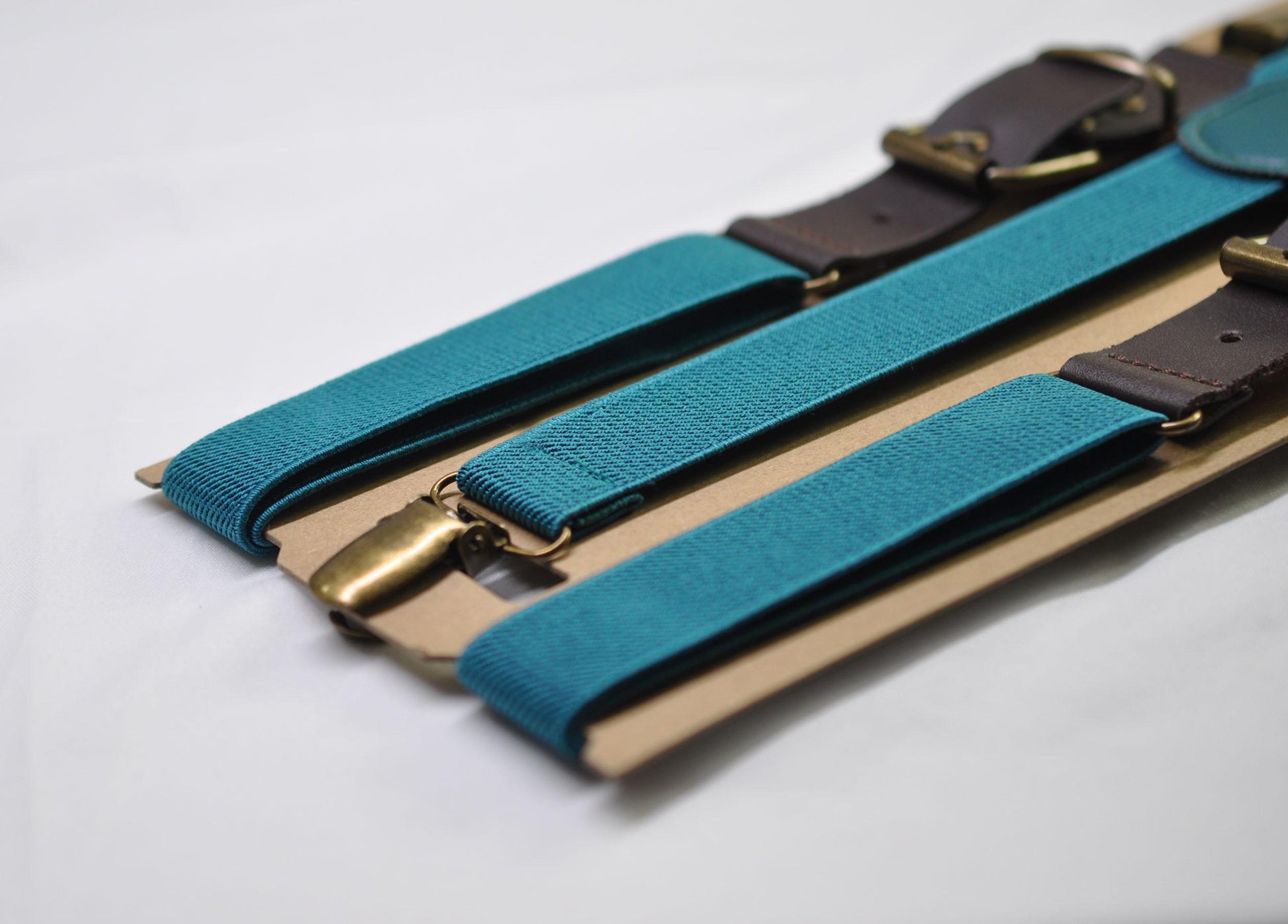 Turquoise Teal Blue and Coffee Faux Leather Adjustable Suspenders Braces for Men Adult / Youth Teenage / Boy Kids / Infant Toddler Baby