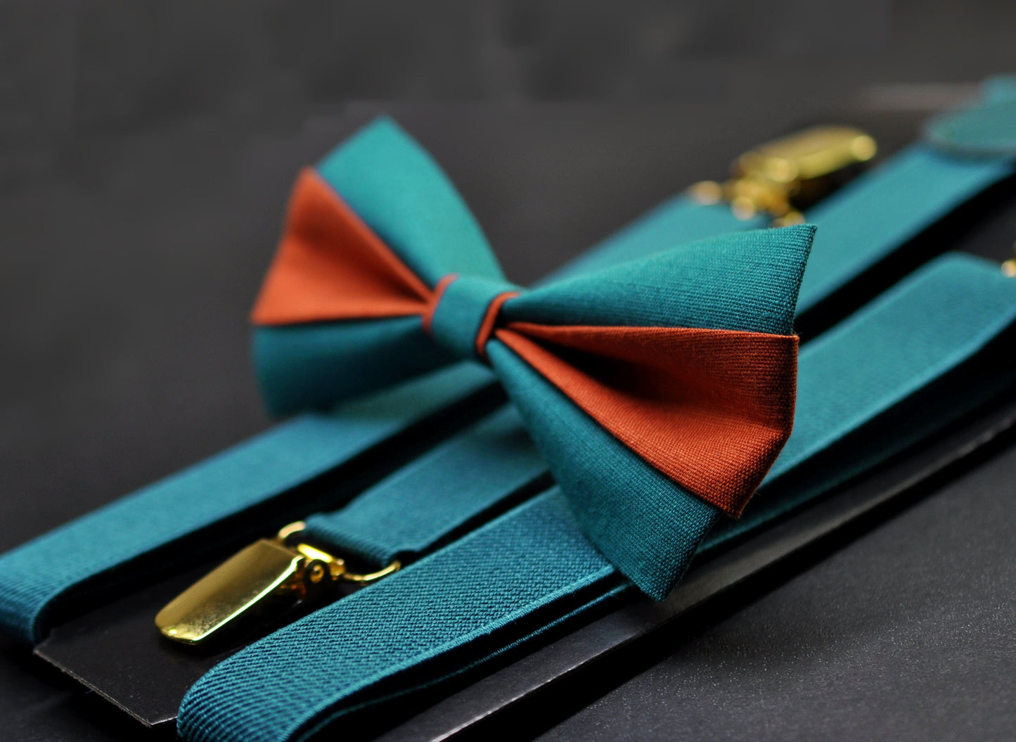 Burnt Orange and Teal Blue Bow tie Bowtie+ TEAL BLUE E Suspenders Braces + Pocket Squares for Men / Youth/ Boys Kids / Baby Infant Toddler