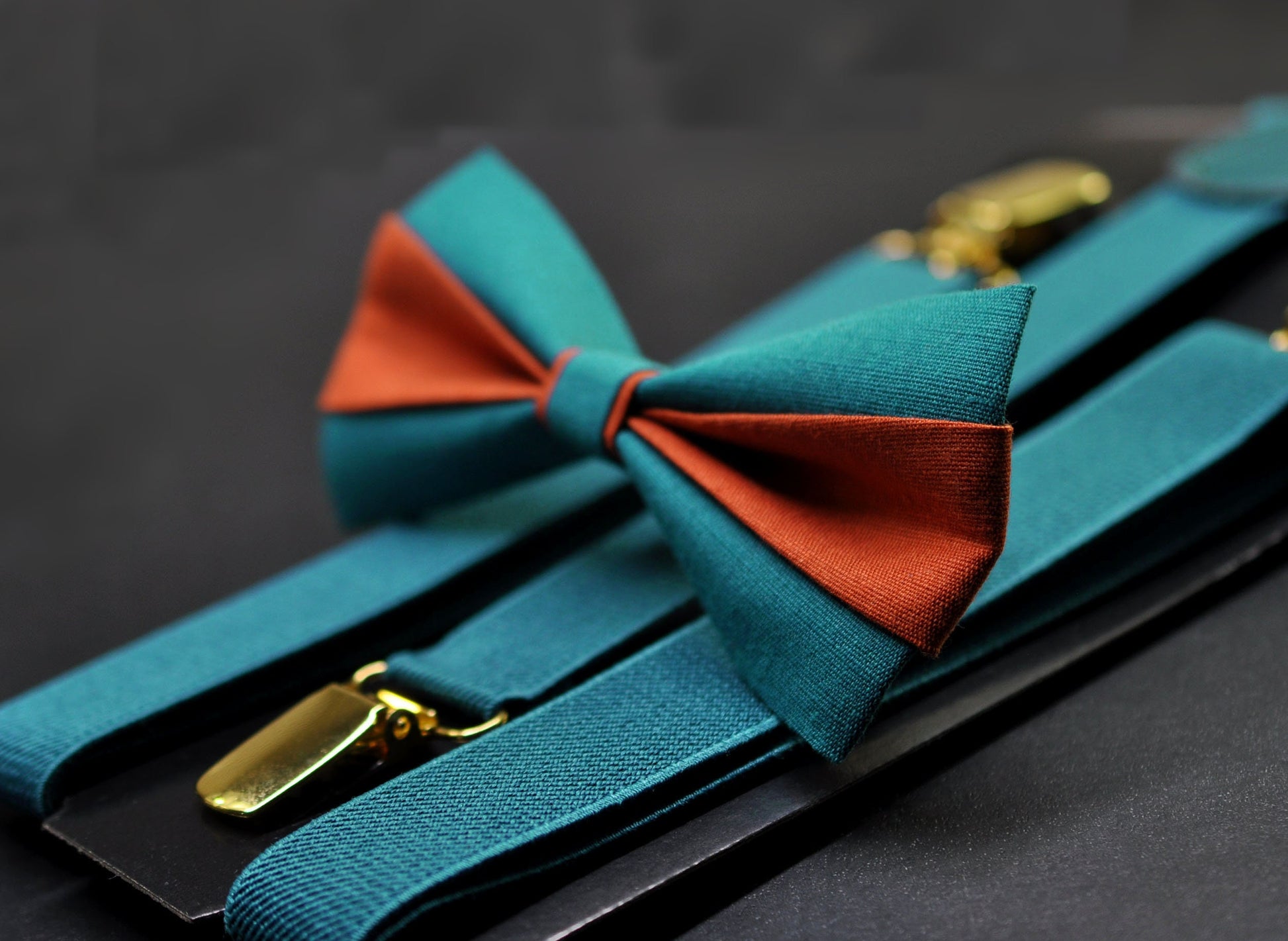Burnt Orange and Teal Blue Bow tie Bowtie+ TEAL BLUE E Suspenders Braces + Pocket Squares for Men / Youth/ Boys Kids / Baby Infant Toddler