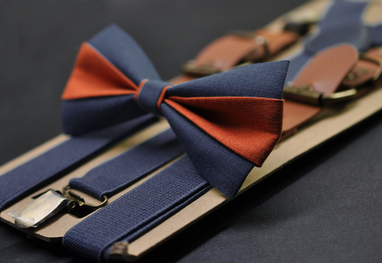 Burnt Orange and Dark Navy Blue Bow tie Bowtie+ Navy Elastic Suspenders Braces for Men / Youth/ Boys Kids / Baby Infant Toddler