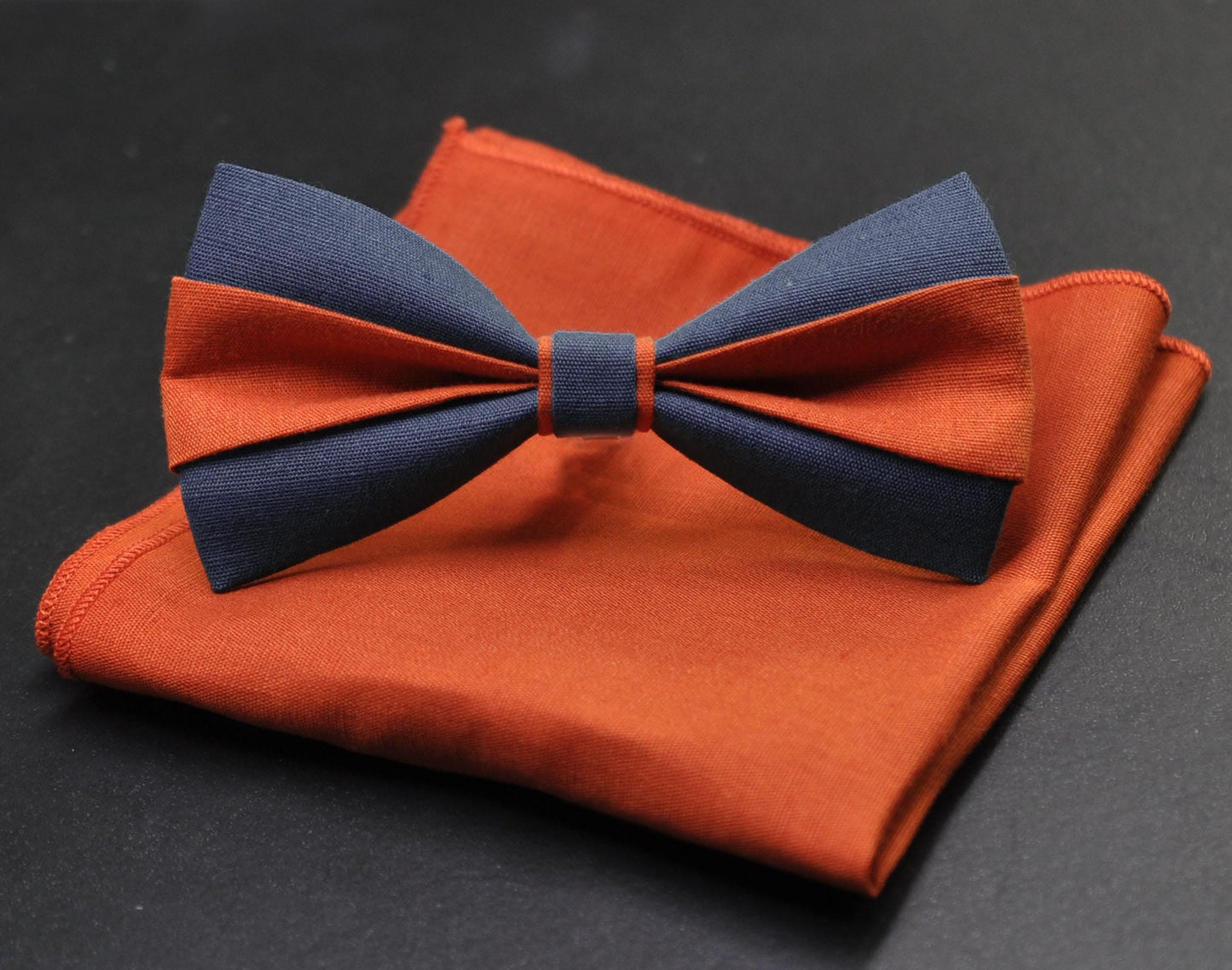 Burnt Orange Navy Blue Bow tie Bowtie+ Burnt Orange Suspenders Braces + Pocket Squares for Men / Youth/ Boys Kids / Baby Infant Toddler