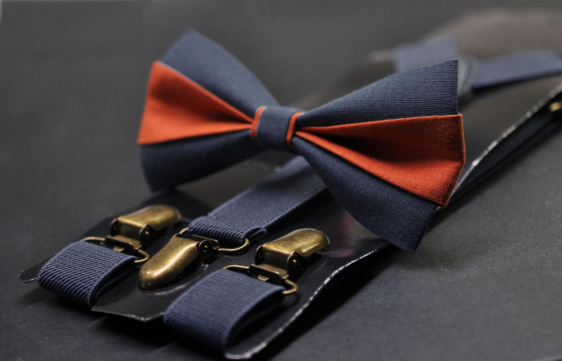 Burnt Orange and Navy Blue Bow tie Bowtie+ Navy Blue Suspenders Braces + Pocket Squares for Men / Youth/ Boys Kids / Baby Infant Toddler
