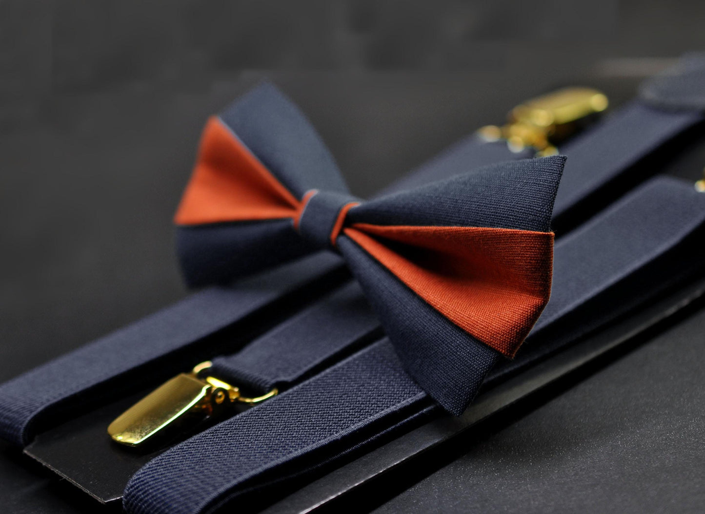 Burnt Orange and Navy Blue Bow tie Bowtie+ Navy Blue Suspenders Braces + Pocket Squares for Men / Youth/ Boys Kids / Baby Infant Toddler
