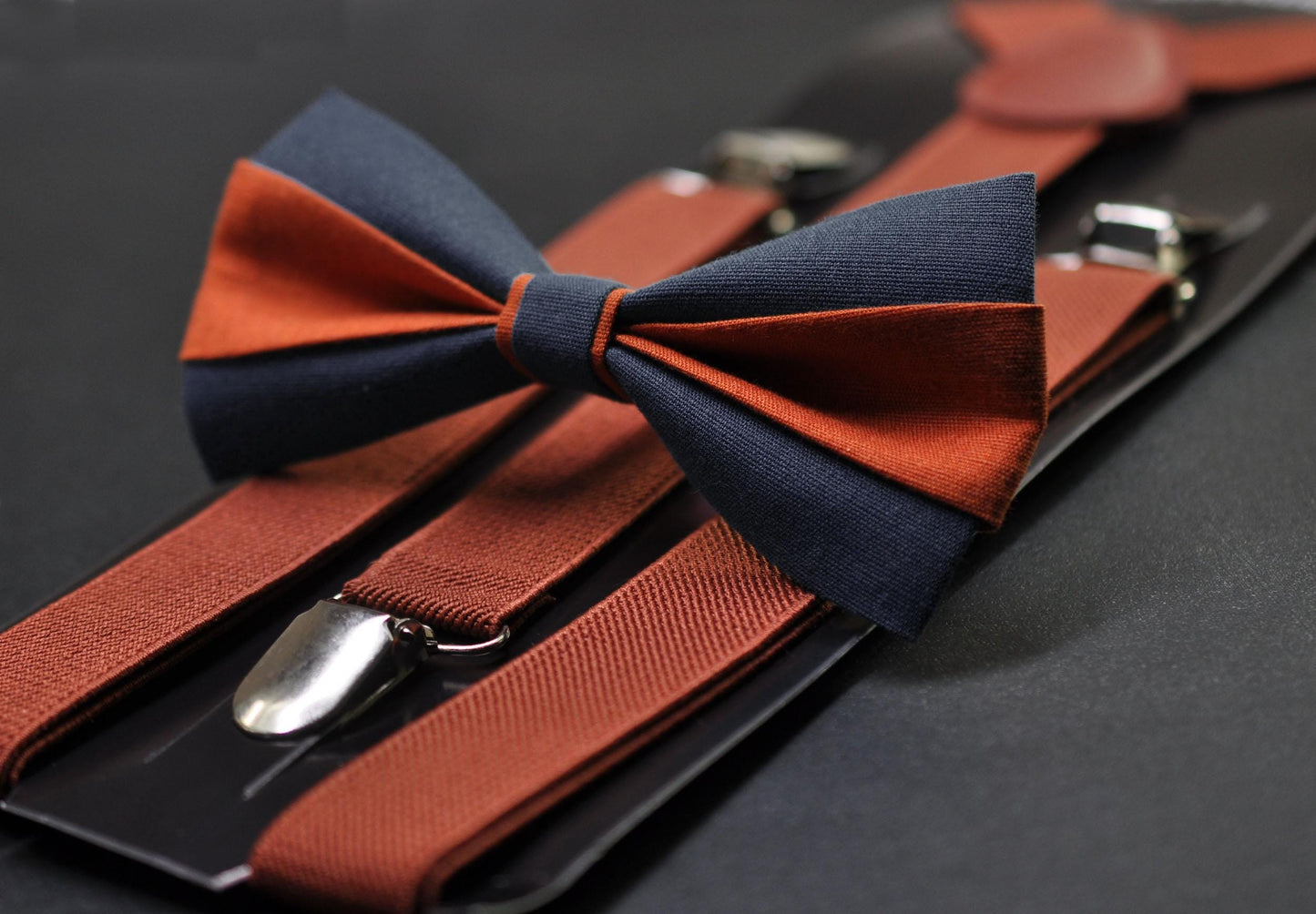 Burnt Orange Navy Blue Bow tie Bowtie+ Rust Terracotta Suspenders Braces + Pocket Squares for Men / Youth/ Boys Kids / Baby Infant Toddler