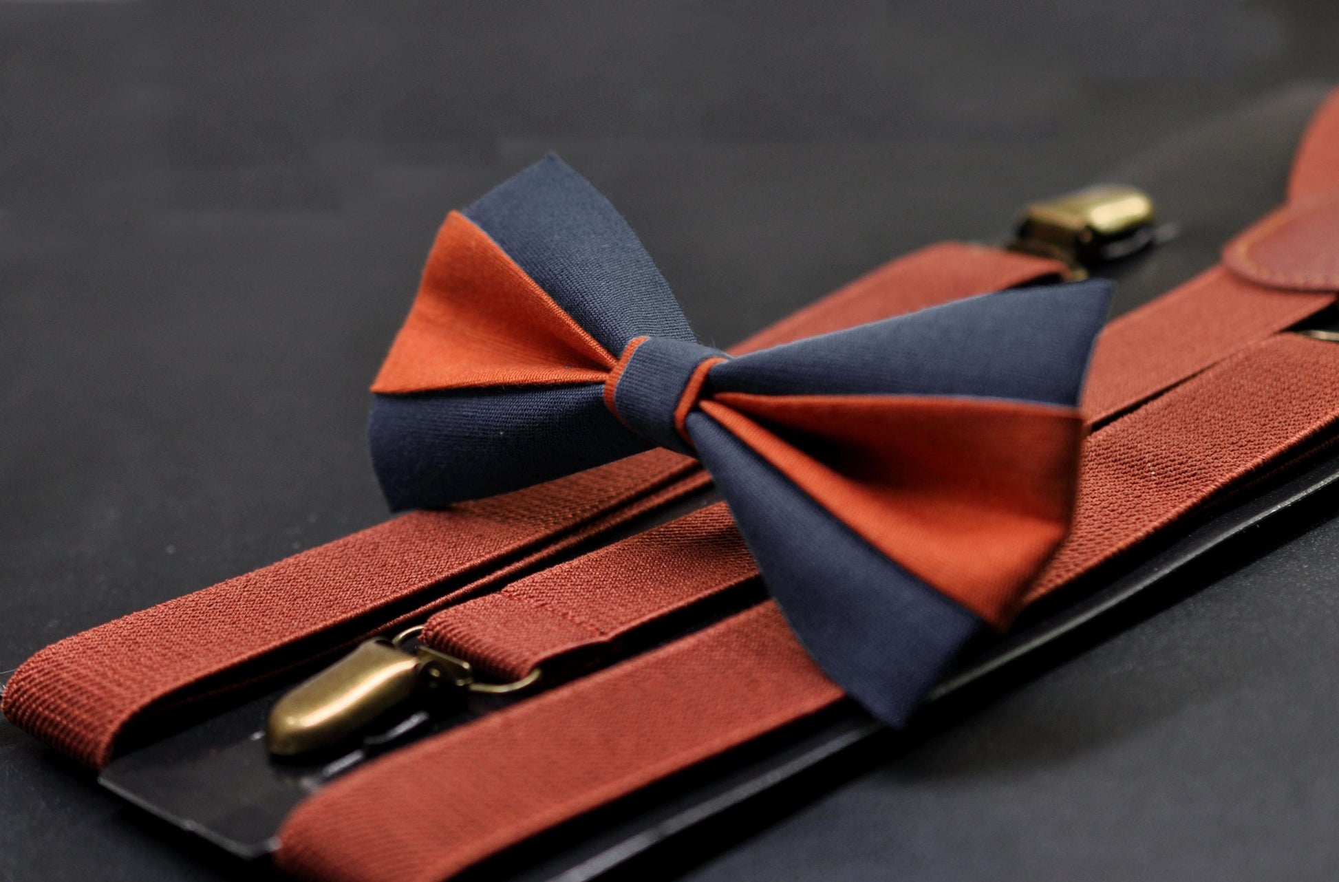 Burnt Orange Navy Blue Bow tie Bowtie+ Rust Terracotta Suspenders Braces + Pocket Squares for Men / Youth/ Boys Kids / Baby Infant Toddler