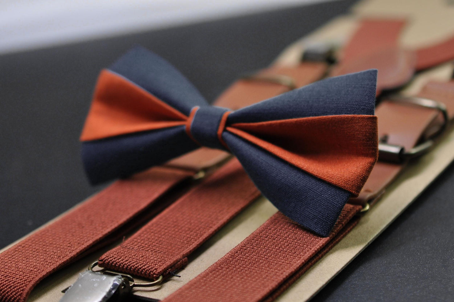 Burnt Orange and Navy Blue Bow tie Bowtie+ Rust Terracotta Suspenders Braces + Pocket Squares Men / Youth/ Boys Kids / Baby Infant Toddler