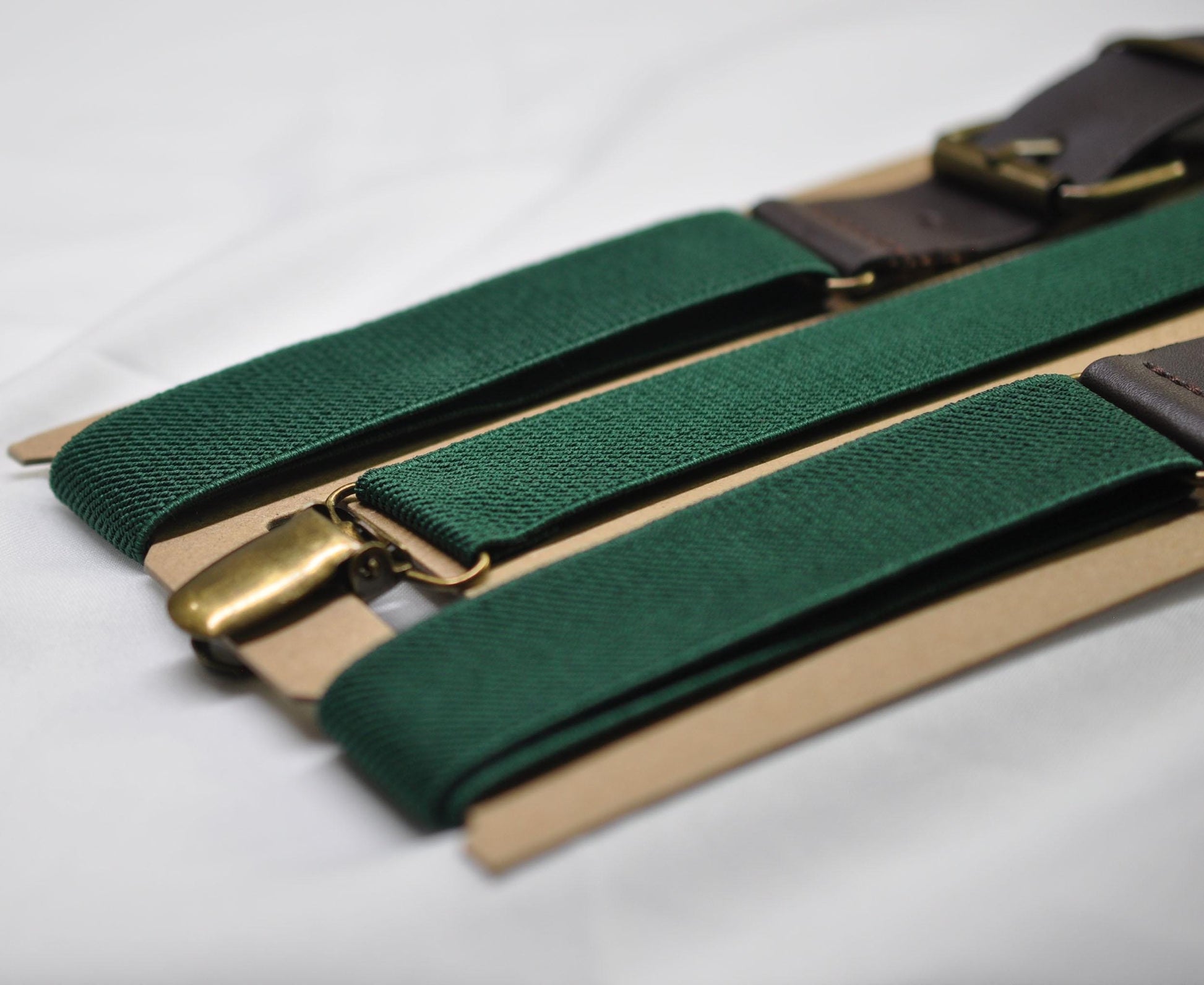 Emerald Green and Coffee Faux Leather Adjustabale Suspenders Braces for Men Adult / Youth Teenage / Boy Kids / Infant Toddler Baby