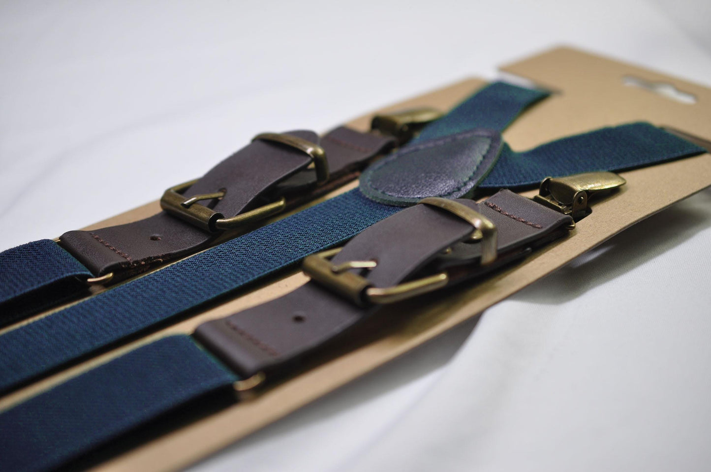 Navy Blue and Coffee Faux Leather Adjustabale Suspenders Braces for Men Adult / Youth Teenage / Boy Kids / Infant Toddler Baby