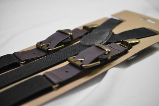 Black and Coffee Faux Leather Adjustable Suspenders Braces for Men Adult / Youth Teenage / Boy Kids / Infant Toddler Baby