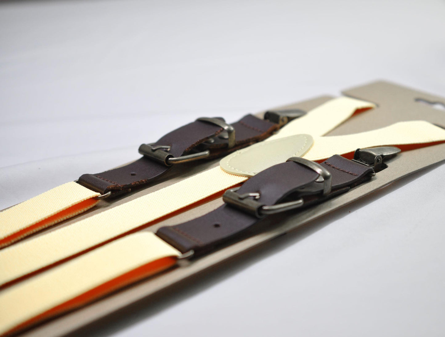 Ivory Off White and Coffee Faux Leather Adjustable Suspenders Braces for Men Adult / Youth Teenage / Boy Kids / Infant Toddler Baby