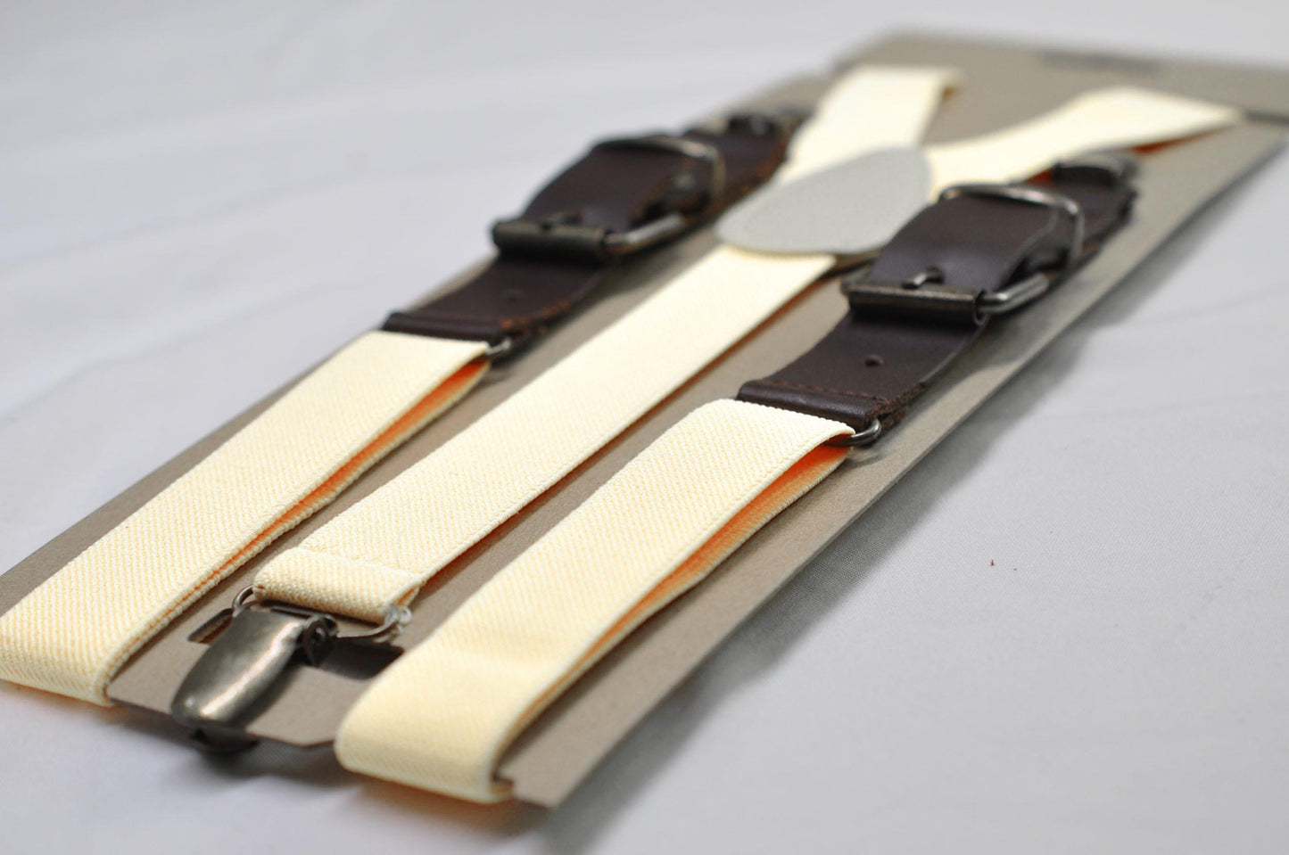 Ivory Off White and Coffee Faux Leather Adjustable Suspenders Braces for Men Adult / Youth Teenage / Boy Kids / Infant Toddler Baby