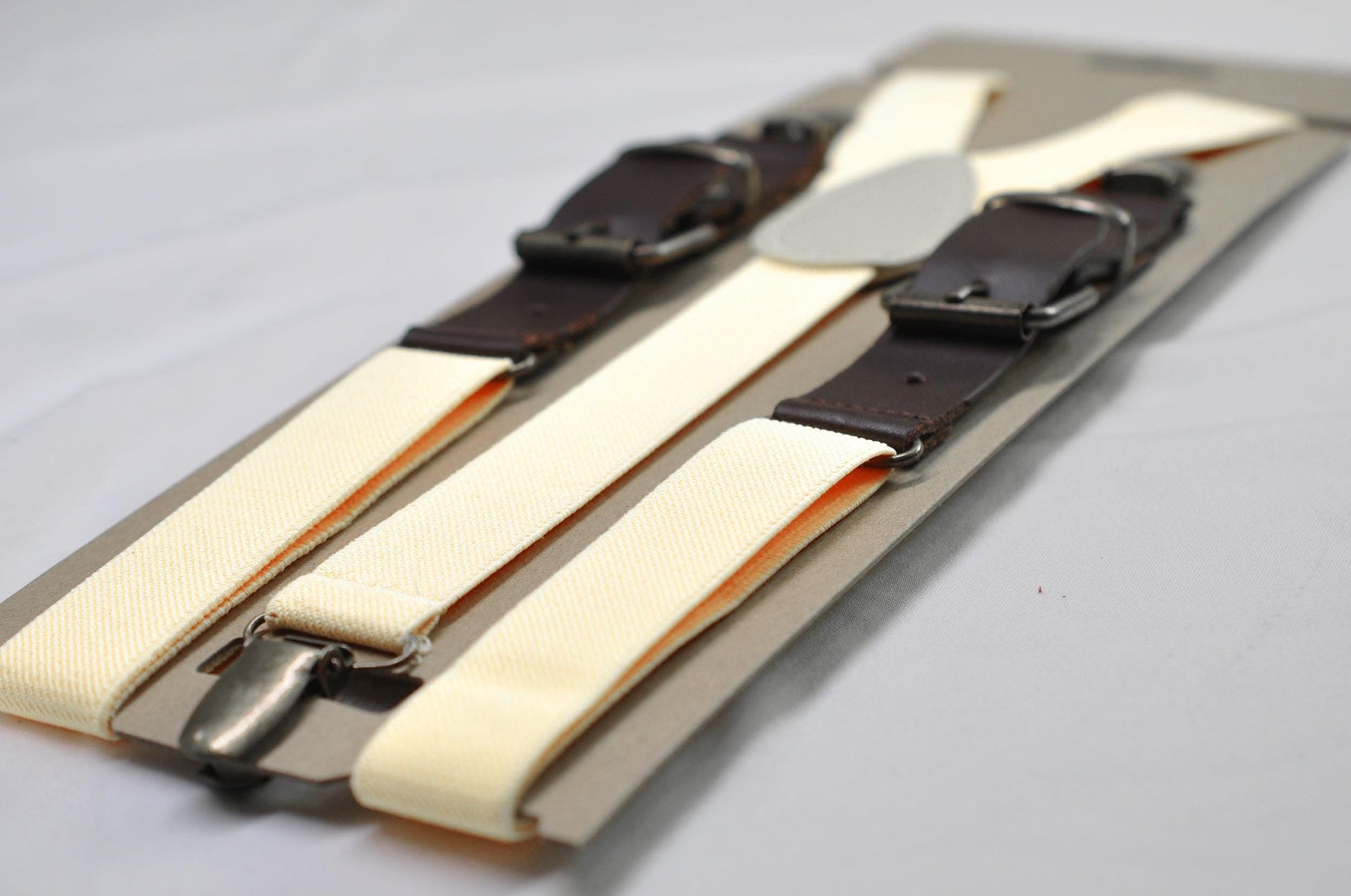 Ivory Off White and Coffee Faux Leather Adjustable Suspenders Braces for Men Adult / Youth Teenage / Boy Kids / Infant Toddler Baby