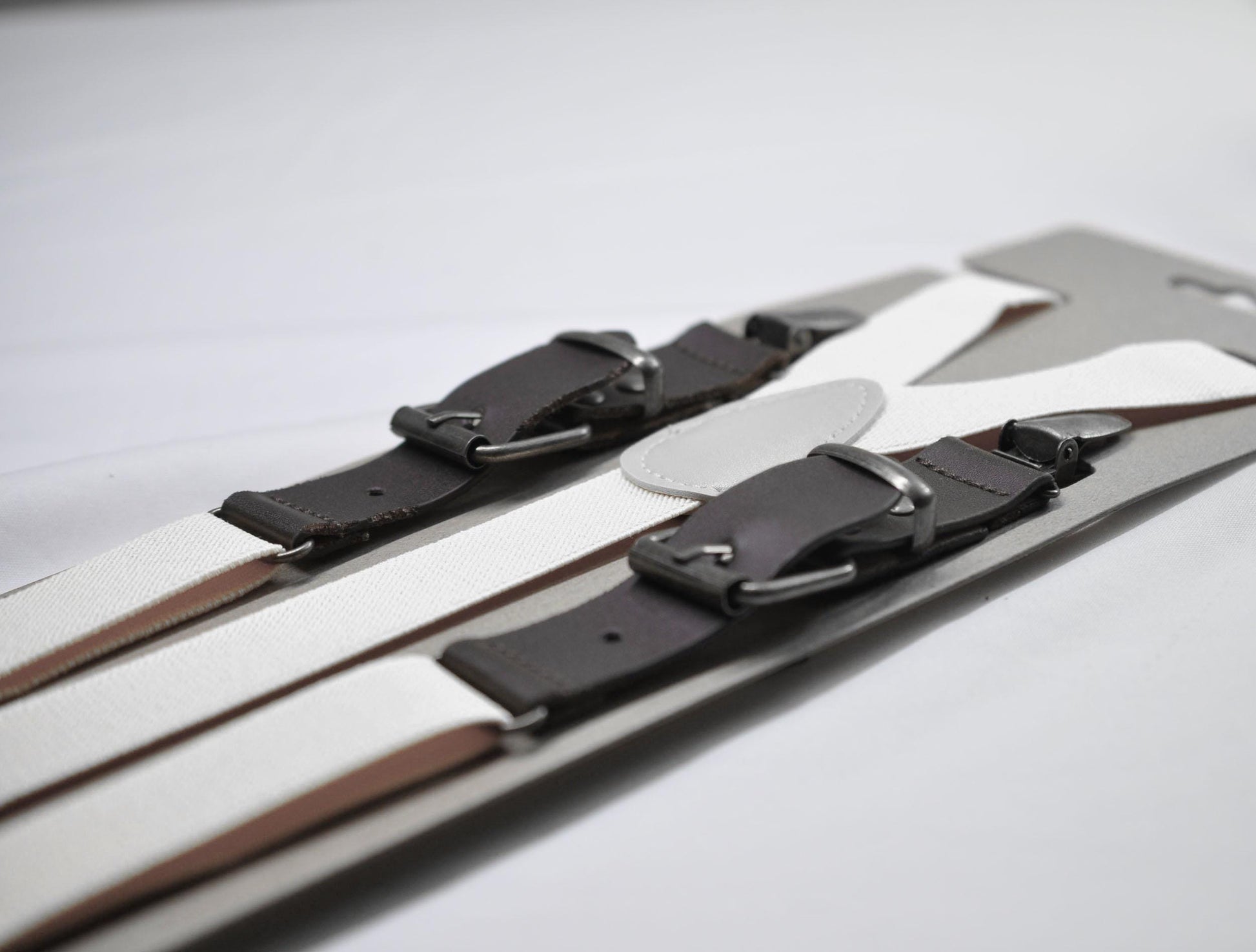 White and Coffee Faux Leather Adjustable Suspenders Braces for Men Adult / Youth Teenage / Boy Kids / Infant Toddler Baby
