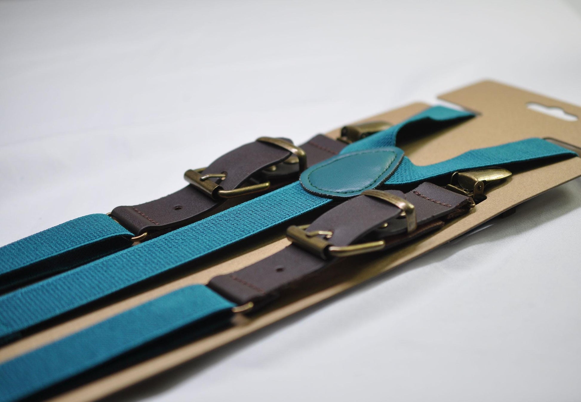 Turquoise Teal Blue and Coffee Faux Leather Adjustable Suspenders Braces for Men Adult / Youth Teenage / Boy Kids / Infant Toddler Baby