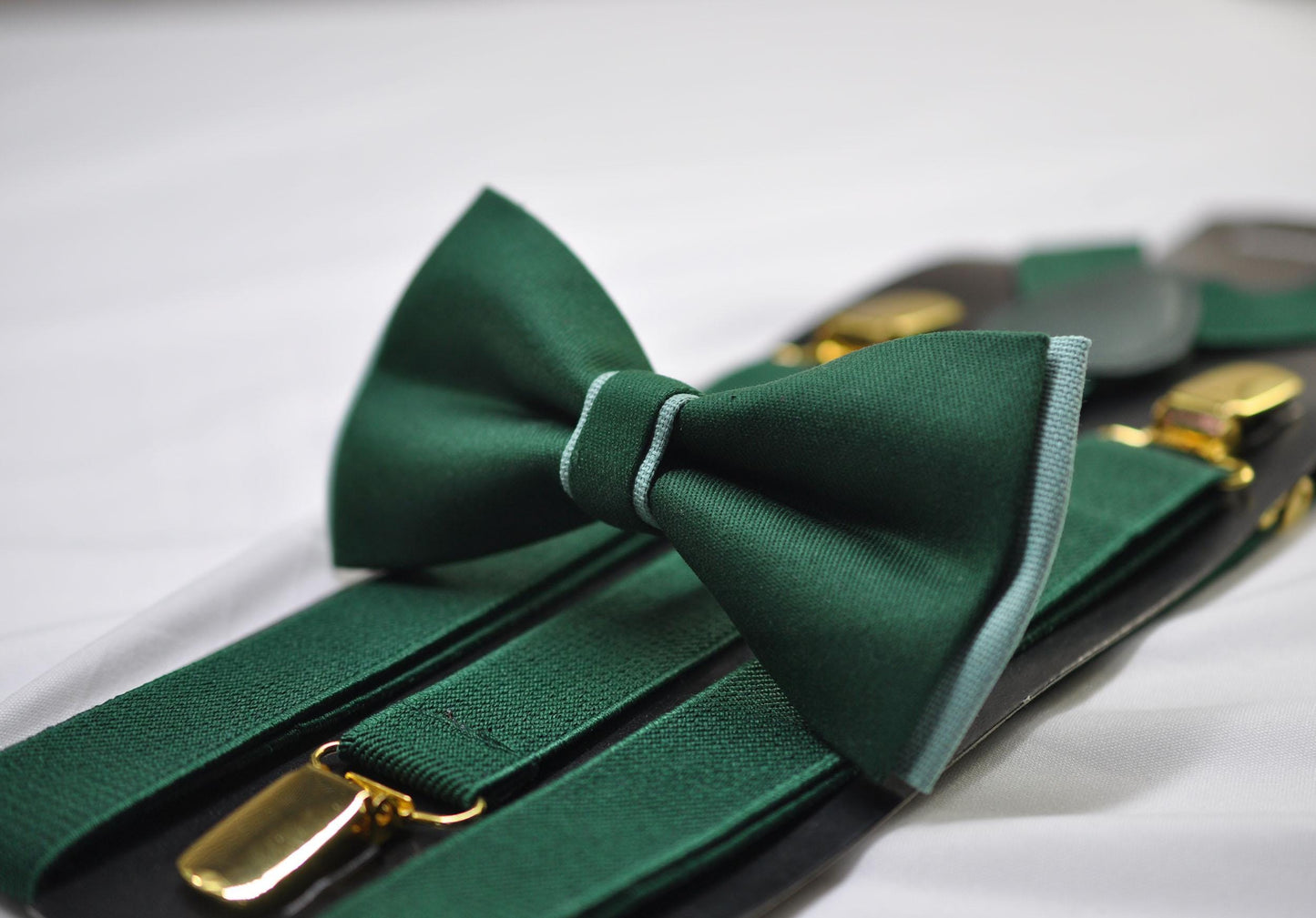 EMERALD Green and Sage Green Bow tie Bowtie + EMERALD Green Suspenders Braces Men / Youth / Boys Kids / Baby Infant Toddler