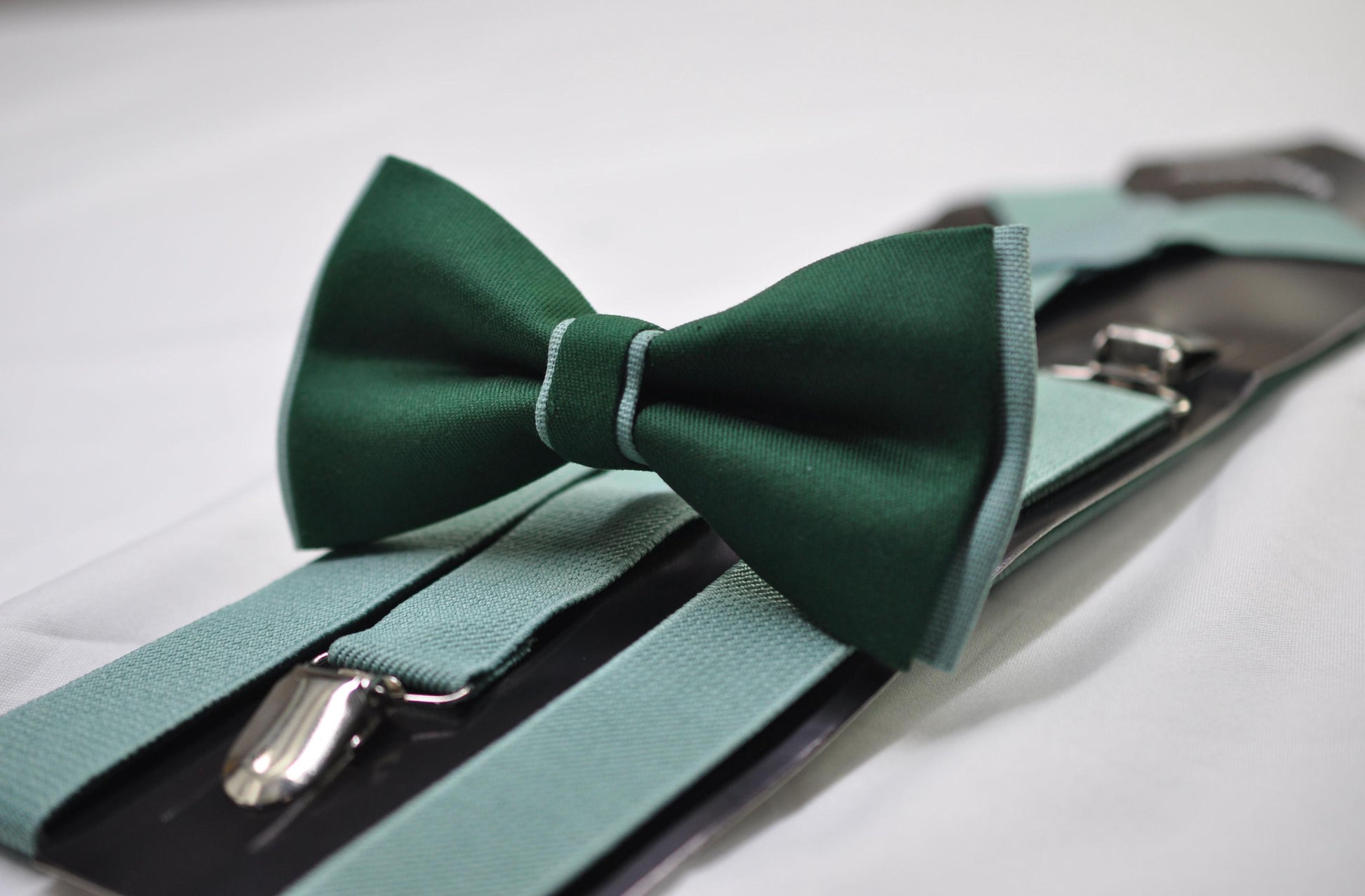 Emerald Green and Sage Green Bow tie Bowtie + Sage Green Suspenders Braces Men / Youth / Boys Kids / Baby Infant Toddler