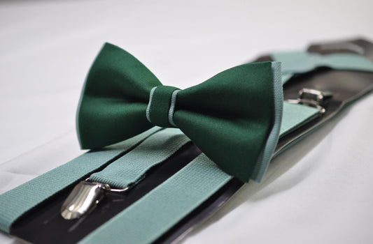 Emerald Green and Sage Green Bow tie Bowtie + Sage Green Suspenders Braces Men / Youth / Boys Kids / Baby Infant Toddler