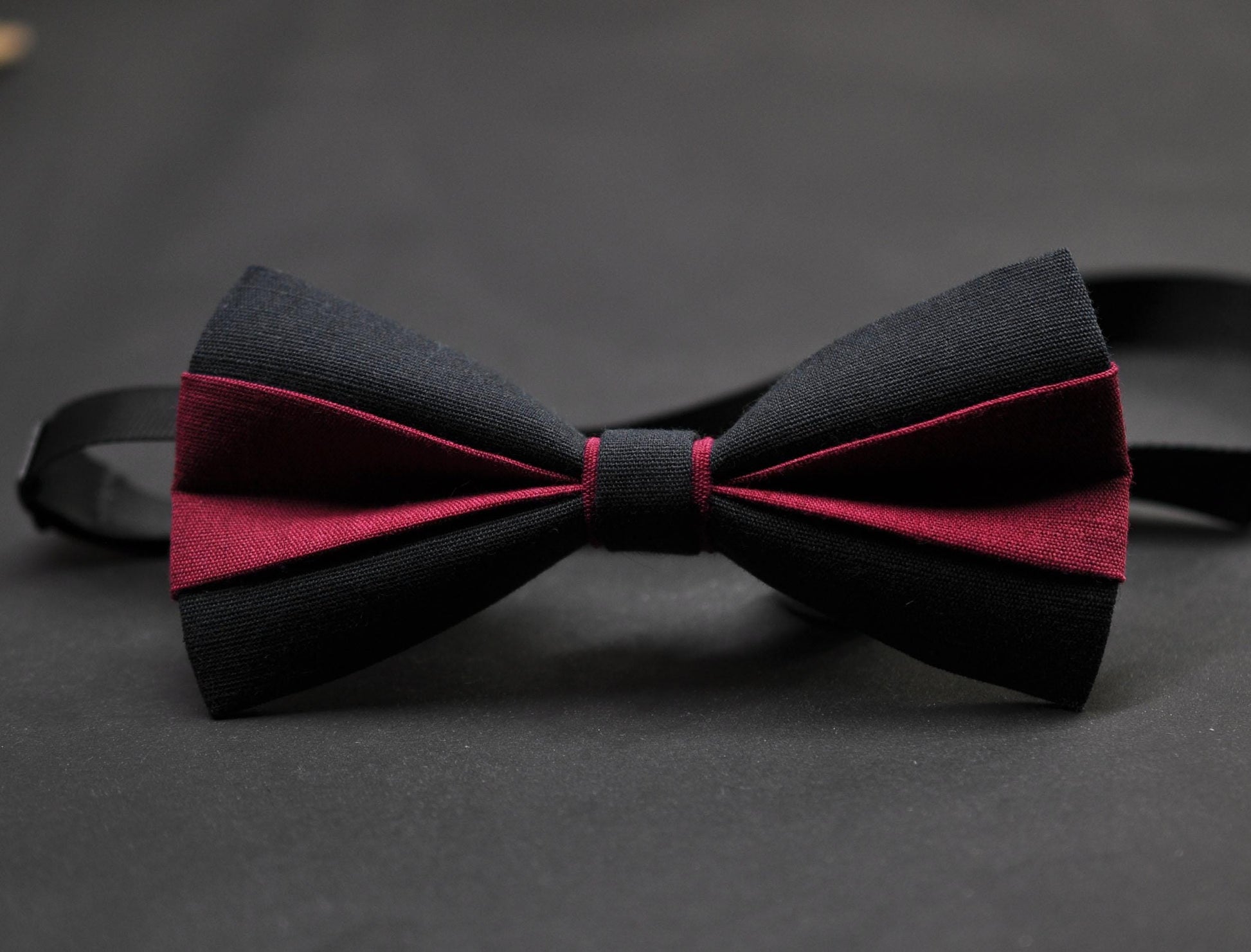 BLACK and Wine Red Burgundy Linen Bow tie Bowtie + Wine Red Suspenders Braces for Men / Youth/ Boys Kids / Baby Infant Toddler