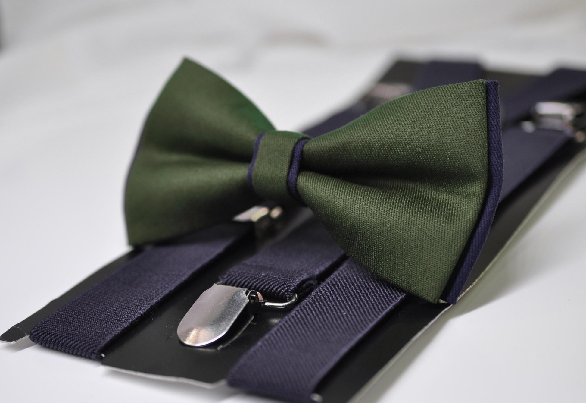 Olive Green Amy Green and Navy Blue Bow tie Bowtie + Navy Blue Suspenders Braces Men / Youth / Boys Kids / Baby Infant Toddler