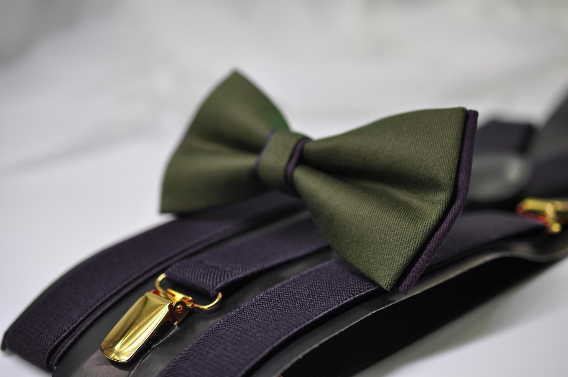 Olive Green Amy Green and Navy Blue Bow tie Bowtie + Navy Blue Suspenders Braces Men / Youth / Boys Kids / Baby Infant Toddler