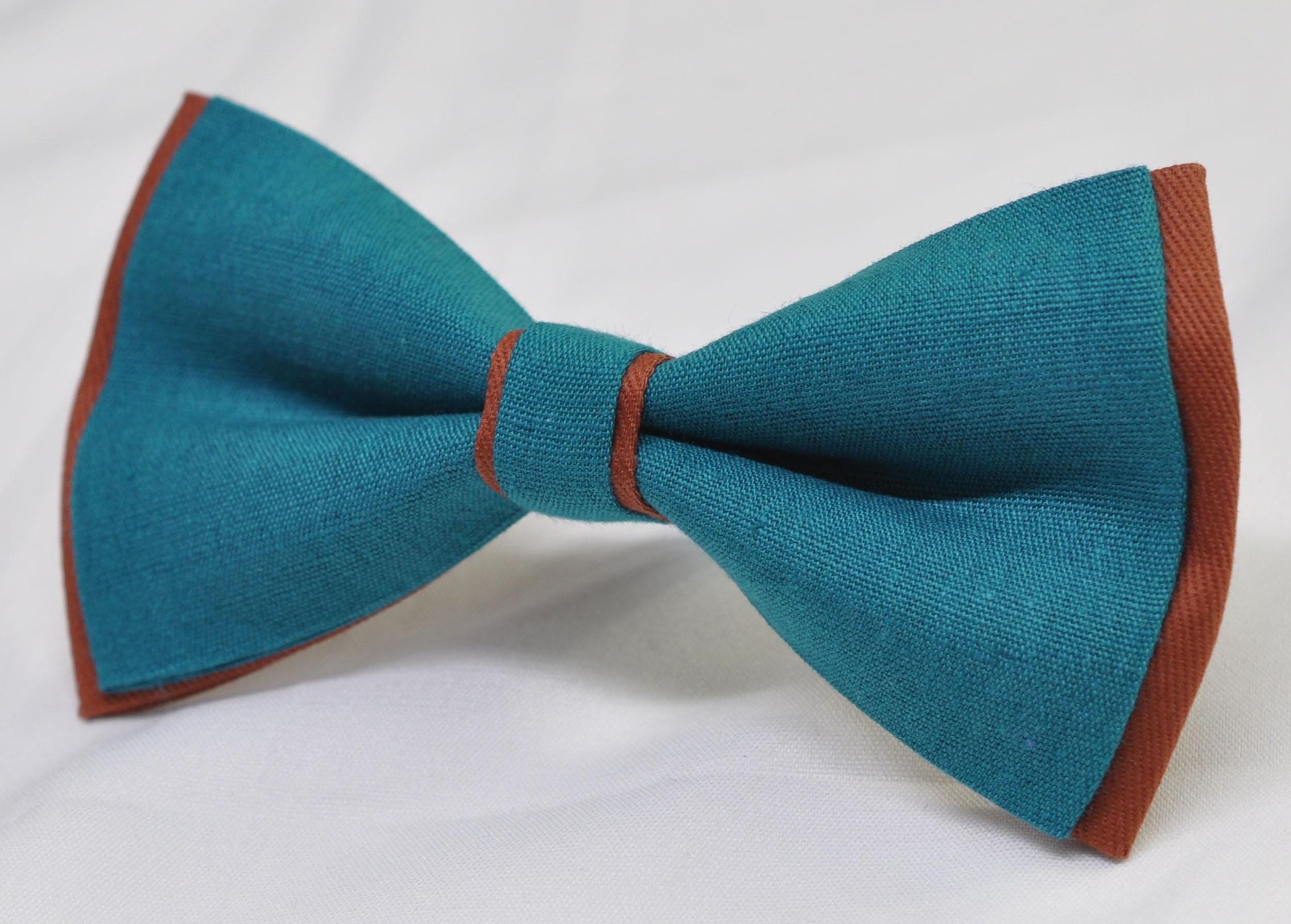 Turquoise Teal Blue and Rust TerracottaLinen Cotton Pre tied Bow tie Bowtie for Men Adult / Youth Teenage / Boy Kids / Baby Infant