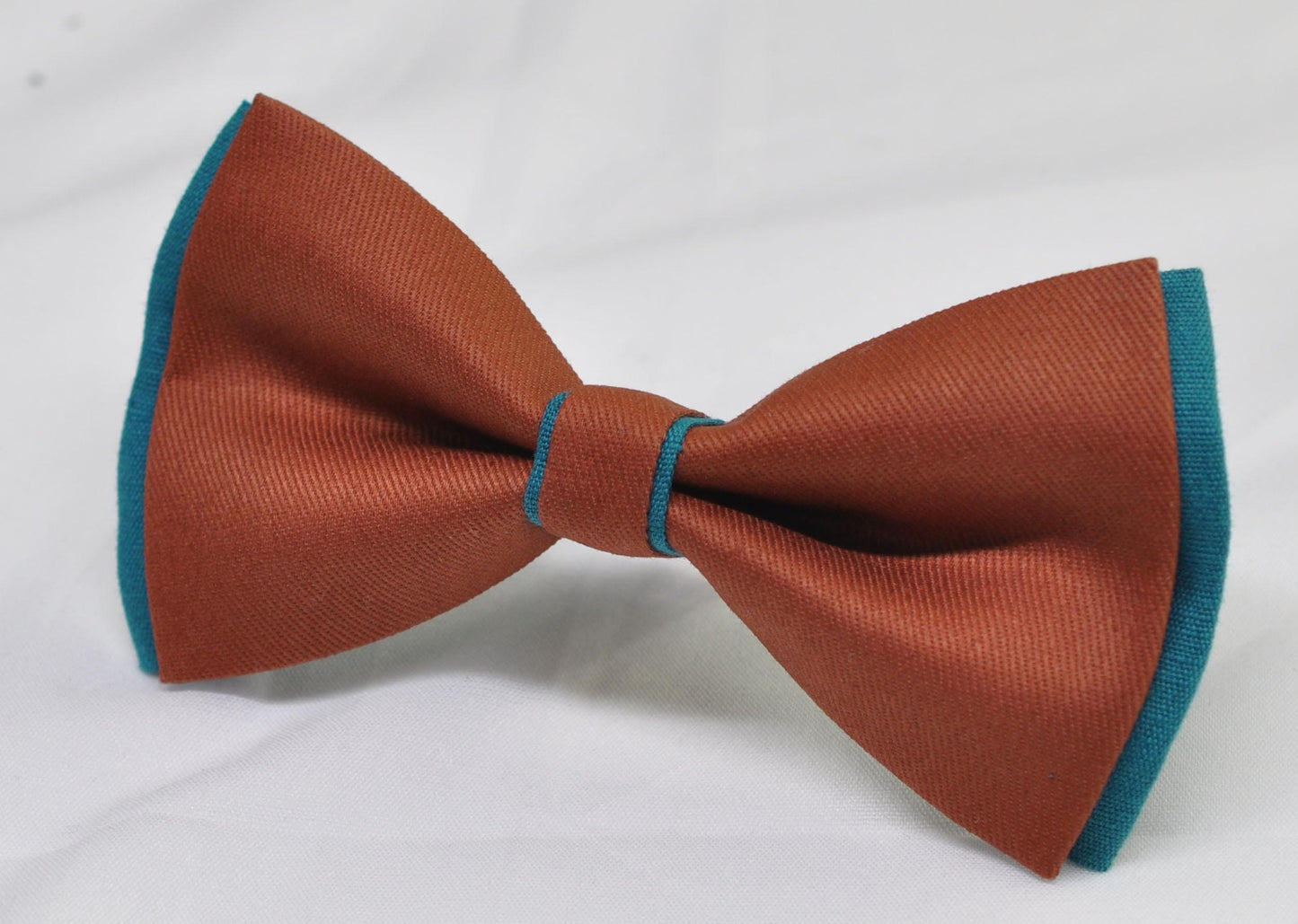 Teal Blue and Rust Terracotta Linen Cotton Bow tie Bowtie + Teal Elastic Suspenders Braces for Men / Youth / Boys Kids / Baby Infant Toddler