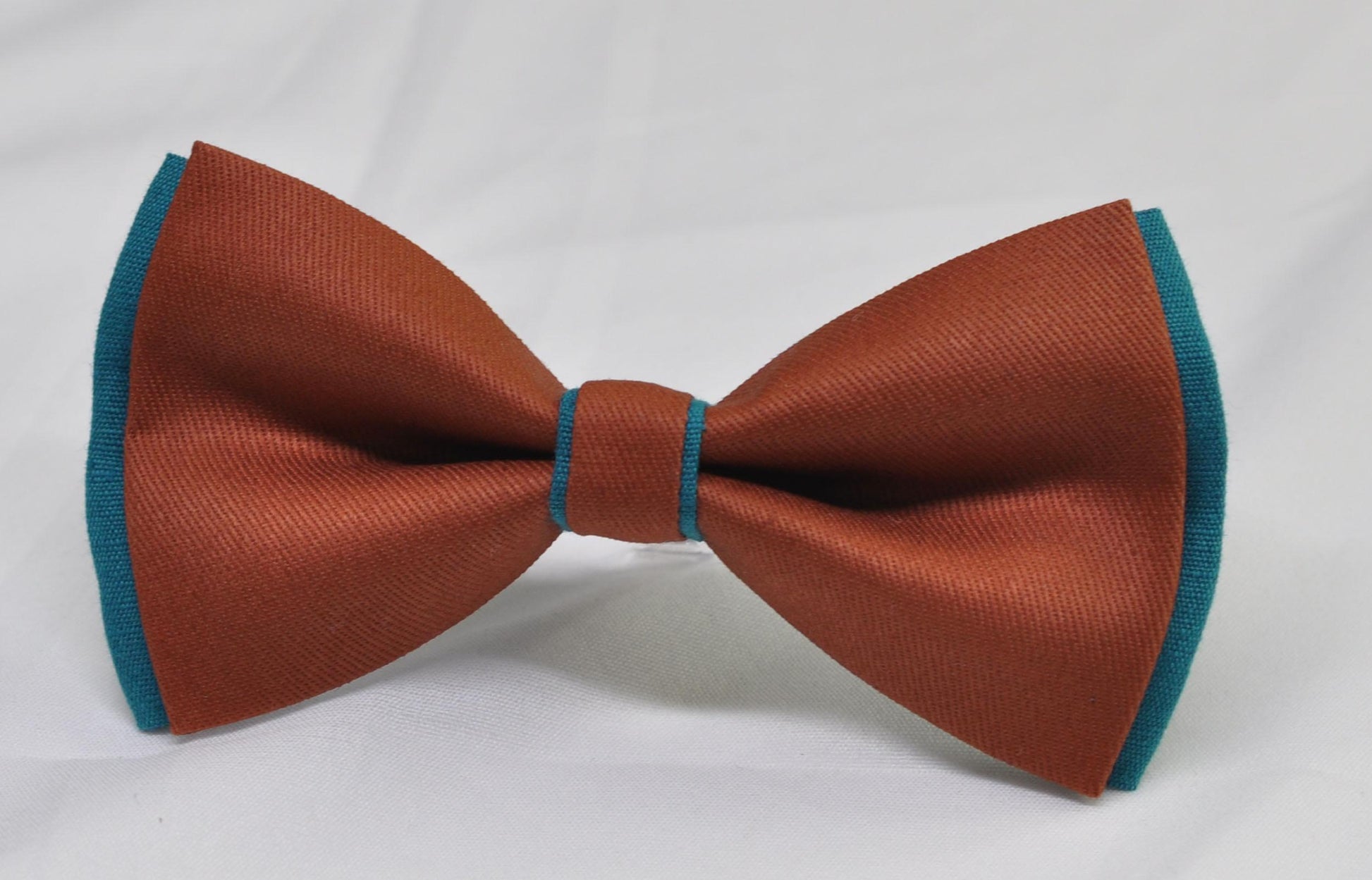 Teal Blue and Rust Terracotta Linen Cotton Bow tie Bowtie + Teal Elastic Suspenders Braces for Men / Youth / Boys Kids / Baby Infant Toddler