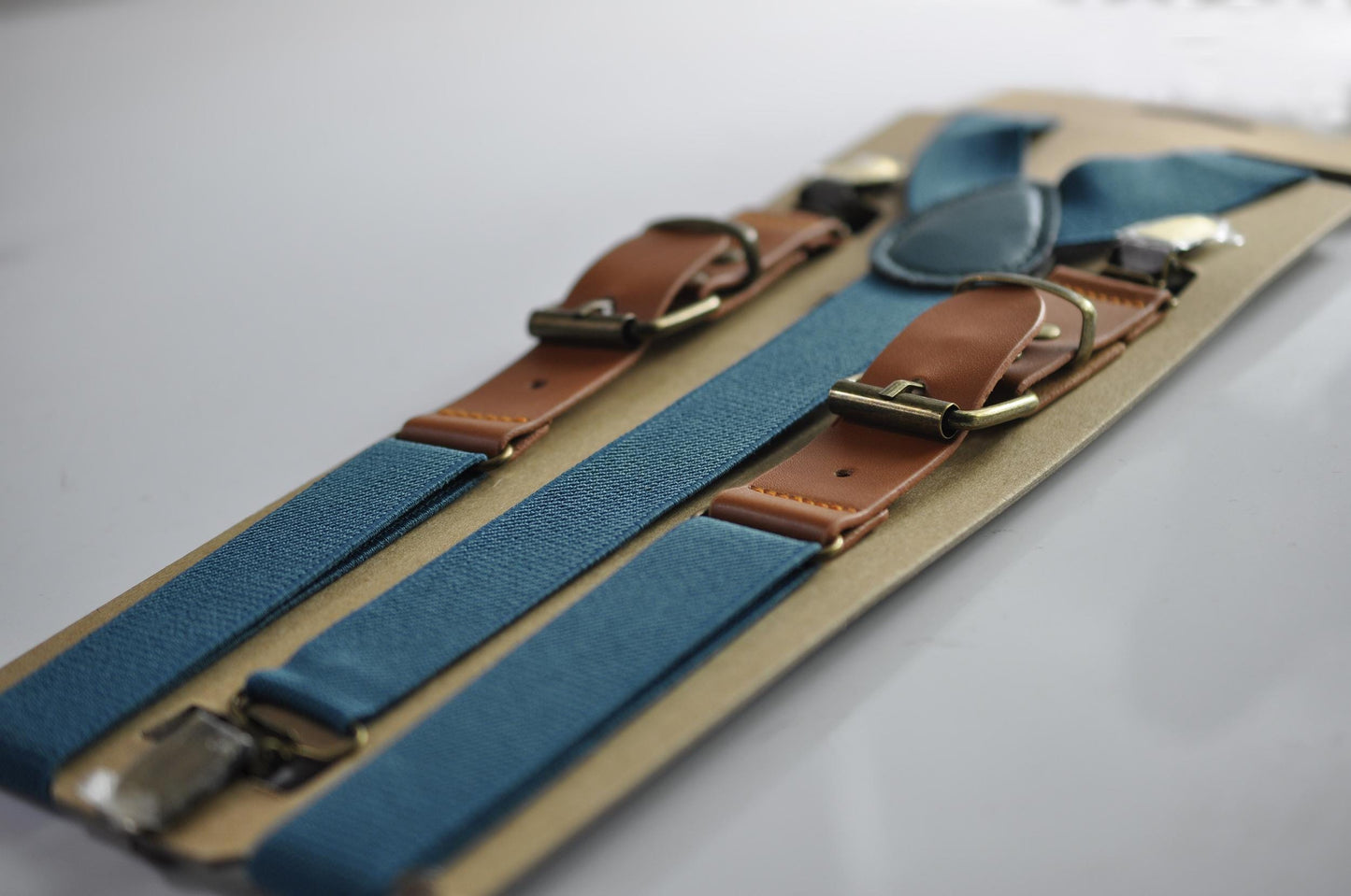 Teal Blue and Rust Terracotta Linen Cotton Bow tie Bowtie + Teal Elastic Suspenders Braces for Men / Youth / Boys Kids / Baby Infant Toddler