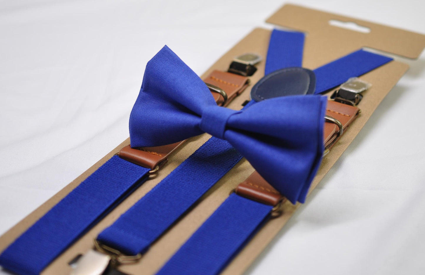 Royal Blue Indigo Bow tie + Elastic Suspenders Braces + Pocket Square Hanky Handkerchief for Men / Youth / Boys Kids / Baby Infant