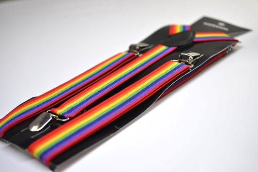 Rainbow 25MM Elastic Y-Back Suspenders Braces Silver Metal Clips for Men Adult / Youth Teenage / Kids Boy /Toddler Baby Infant