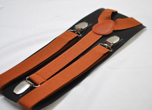 Burnt Orange 25MM Elastic Y-Back Suspenders Braces Quality Silver Clips Men Adult / Youth Teenage/ Kids Boy /Toddler Baby Infant