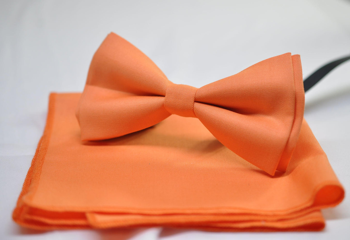 Coral Orange Cotton Bow tie Bowtie + pocket Square Hanky Handkerchief Wedding for Men / Youth / Boys Kids / Baby Infant Toddler