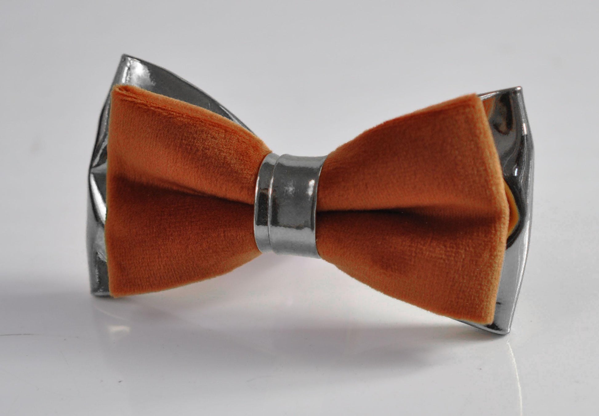 Rust Redish Brown Velvet Silver Faux Leather Pre tied Bow tie Bowtie for Men Adult / Youth Teenage / Kids Boy / Baby Infant Toddler