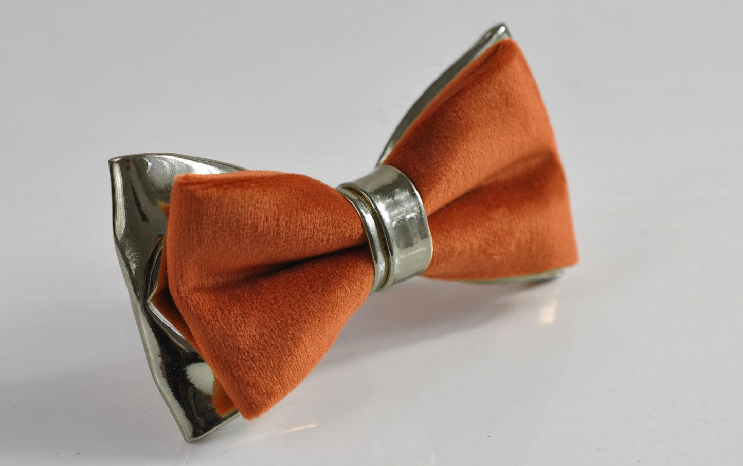 Rust Redish Brown Velvet Silver Faux Leather Pre tied Bow tie Bowtie for Men Adult / Youth Teenage / Kids Boy / Baby Infant Toddler