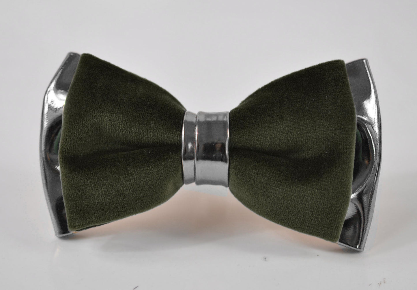 Olive Green Army Green Velvet Silver Faux Leather Pre tied Bow tie Bowtie for Men Adult / Youth Teenage / Kids Boy / Baby Infant Toddler